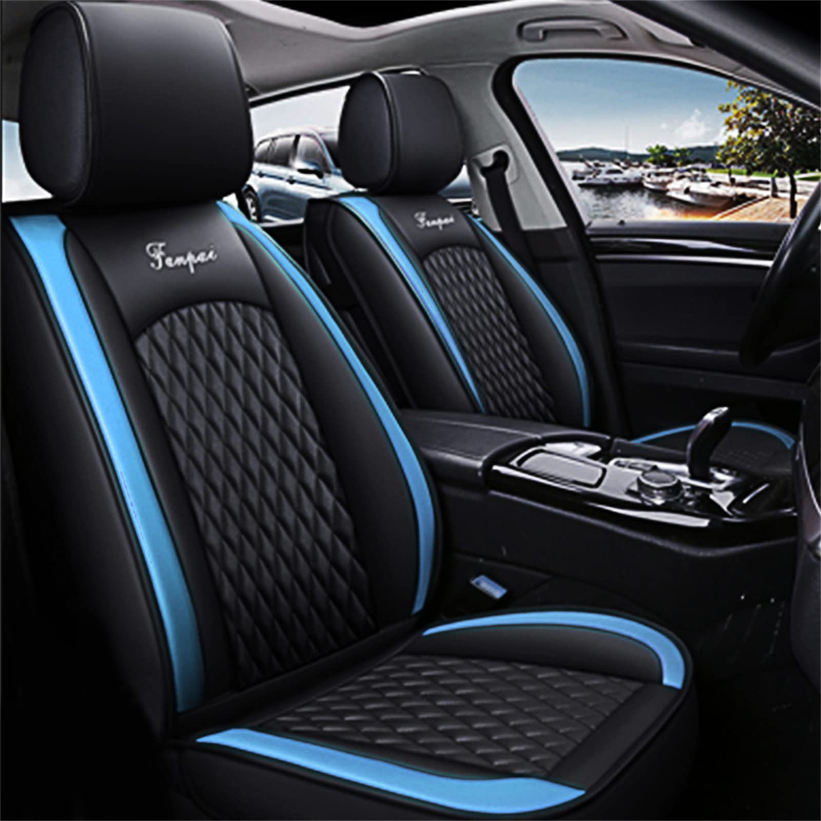2016 Chevrolet Malibu Limited Waterproof Leather Car Seat Cover Full Set - Front & Rear Seat Protectors (Black & Blue, CT08) | Perfect for Daily Commuting, Road Trips & Pet Protection | Fast US Shipping