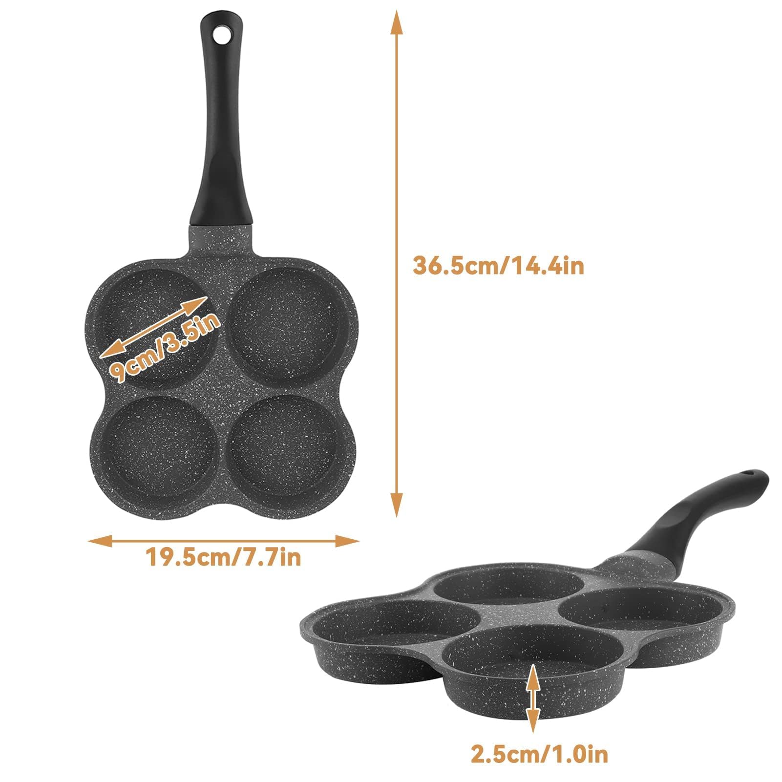 Nonstick 4-Hole Aluminum Egg Frying Pan - Perfect for Omelets, Pancakes & Burgers - Induction & Gas Stove Compatible - Ideal for Breakfast, Brunch & Quick Meals