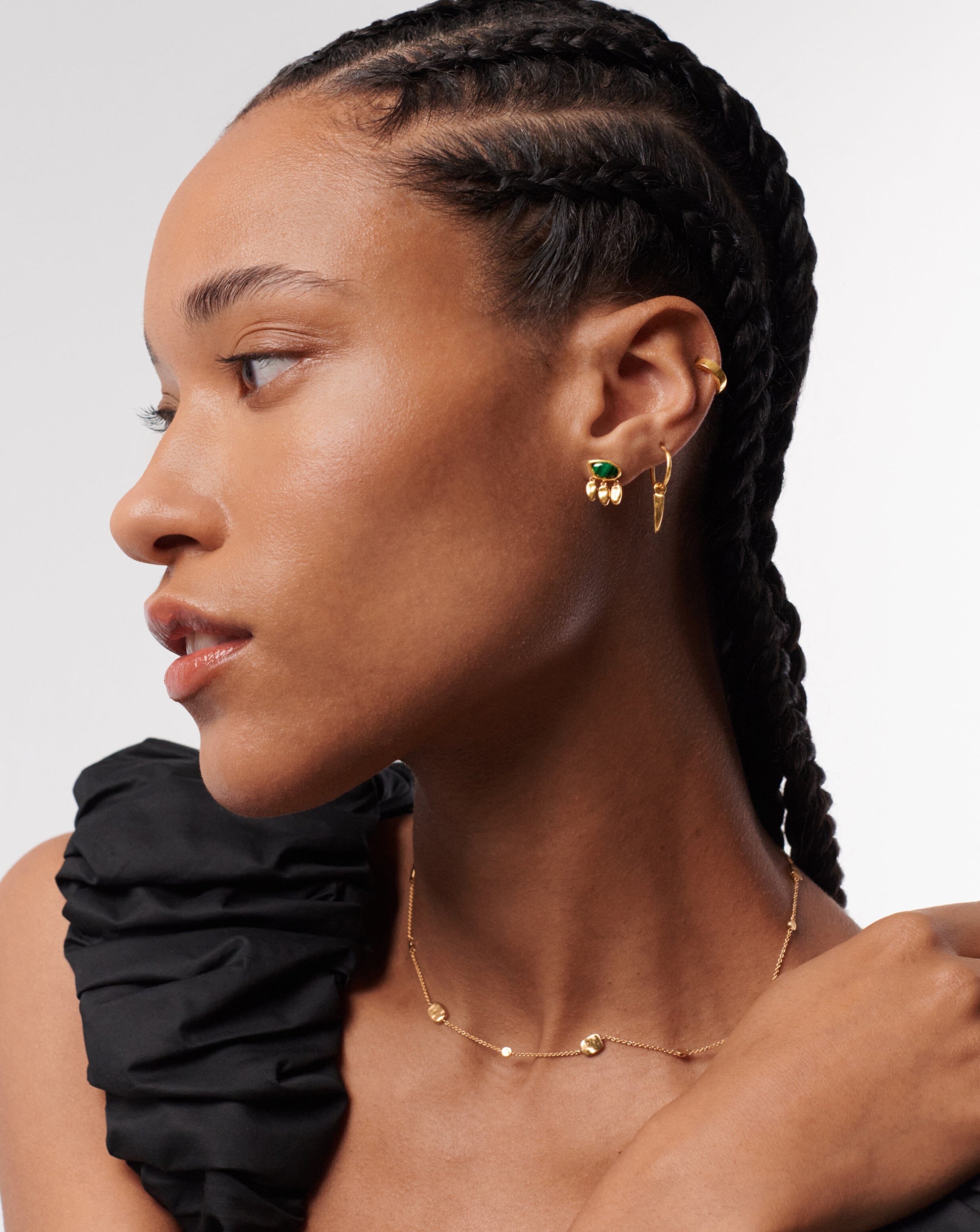 Molten Gemstone Charm Stud Earrings - 18k Gold Vermeil & Malachite | Elegant Jewelry for Women, Perfect for Parties, Weddings & Everyday Wear