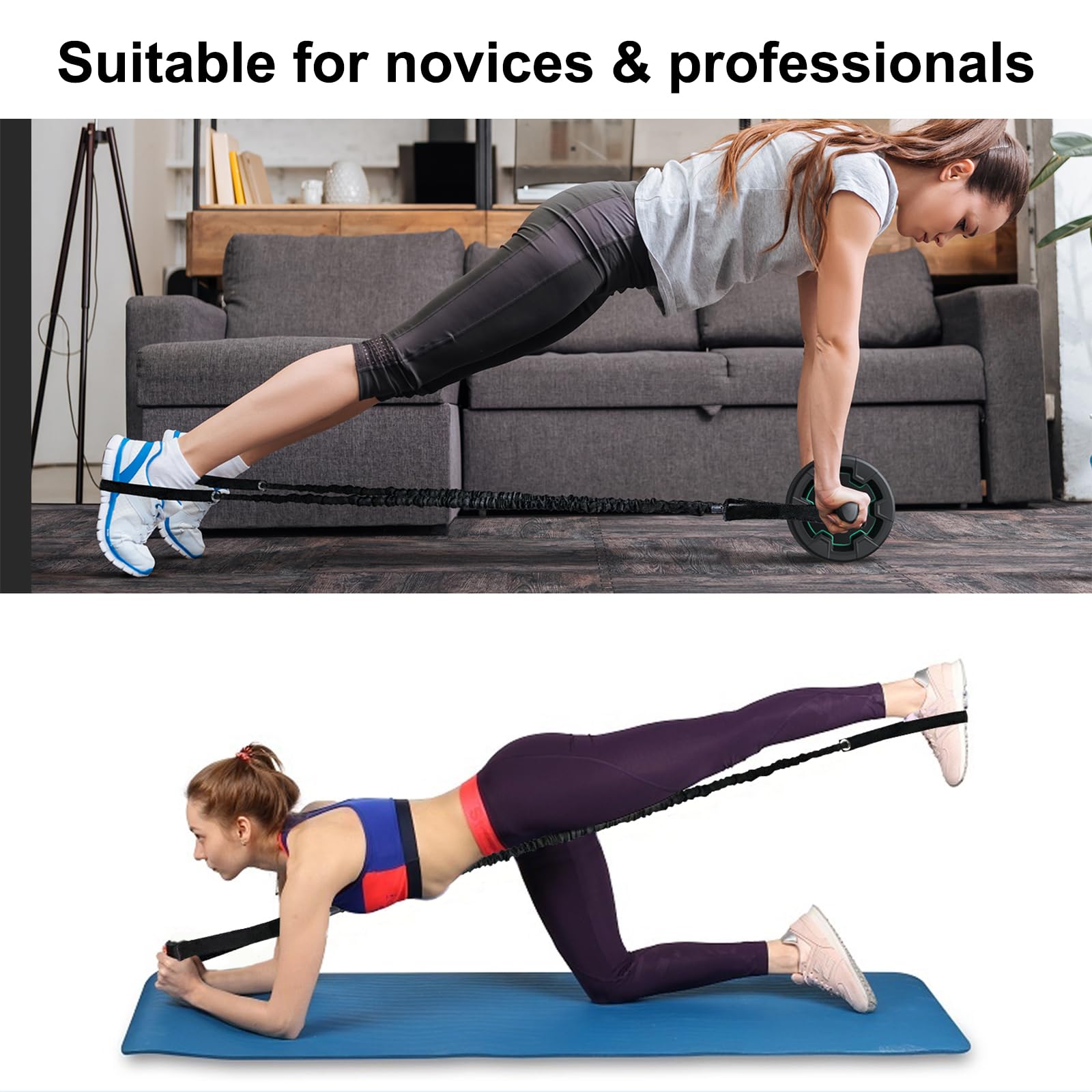4-in-1 Ab Roller Wheel with Resistance Bands & Knee Pad - Core Abdominal Workout Equipment for Men & Women - Home Gym Fitness Gear for Strength Training & Muscle Toning - Perfect for Home Workouts, Office Exercises, and Gym Sessions