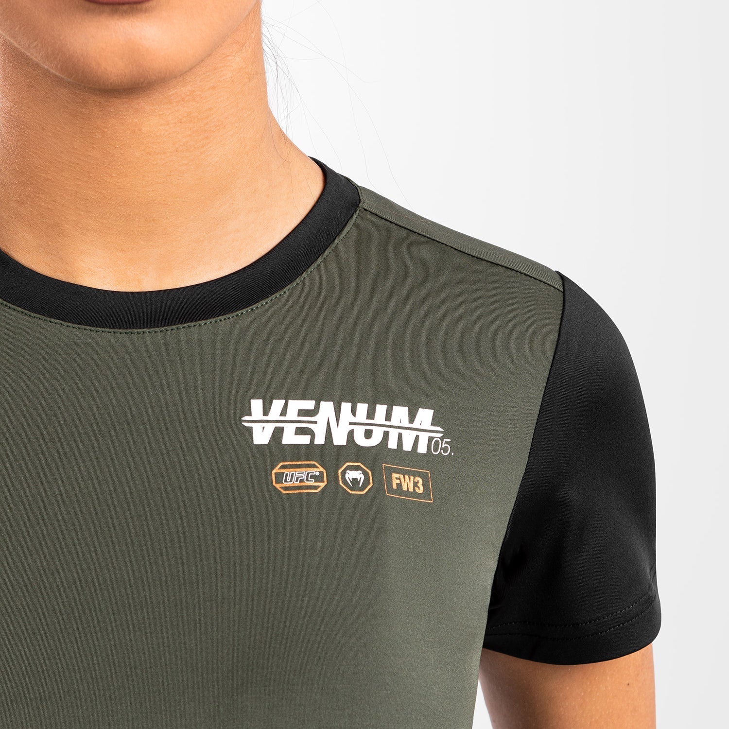 Venum UFC Adrenaline Fight Week Women's Dry Tech T-Shirt - Moisture Wicking Performance Tee for MMA Training & Gym Workouts - Khaki/Bronze