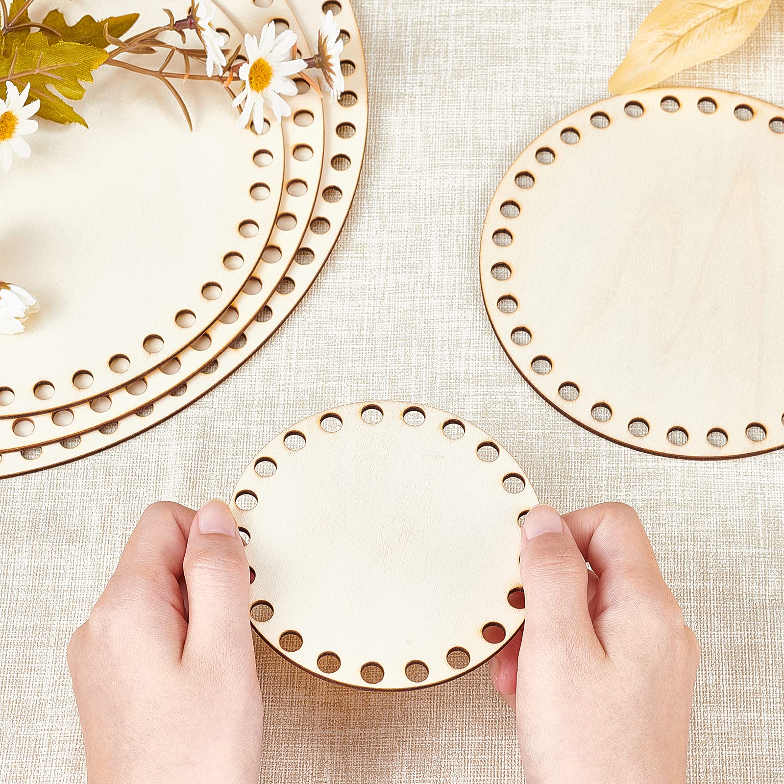 Natural Wooden Basket Bases for Crochet - 5 Sizes (3.9/5.9/7.9/9.9/11.9 Inch) Round DIY Weaving Supplies - Perfect for Handmade Storage Baskets, Home Decor & Craft Projects