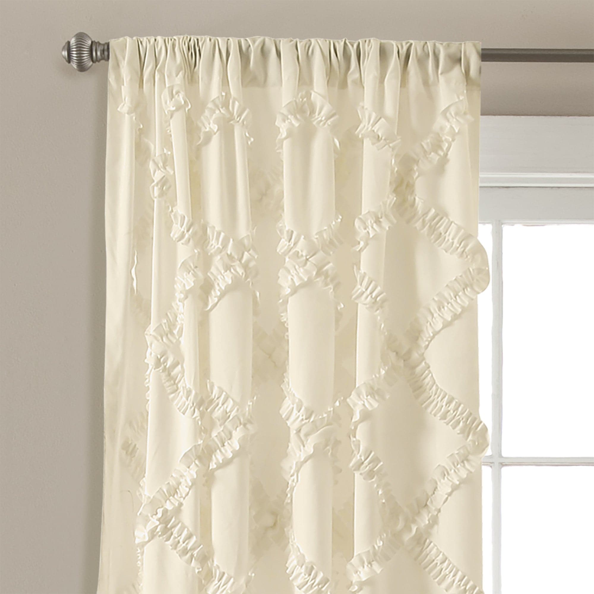 Elegant Ruffle Diamond Window Curtain Set - Blackout Sheer Panels for Living Room & Bedroom - Home Decor for French Doors, Bay Windows & Nursery (Set of 2)