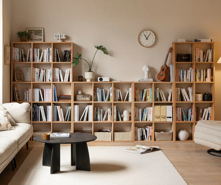 Solid Wood Bookshelf - Beech & Oak Bookcase with Free Combination - Perfect for Home Office, Living Room, and Library Storage