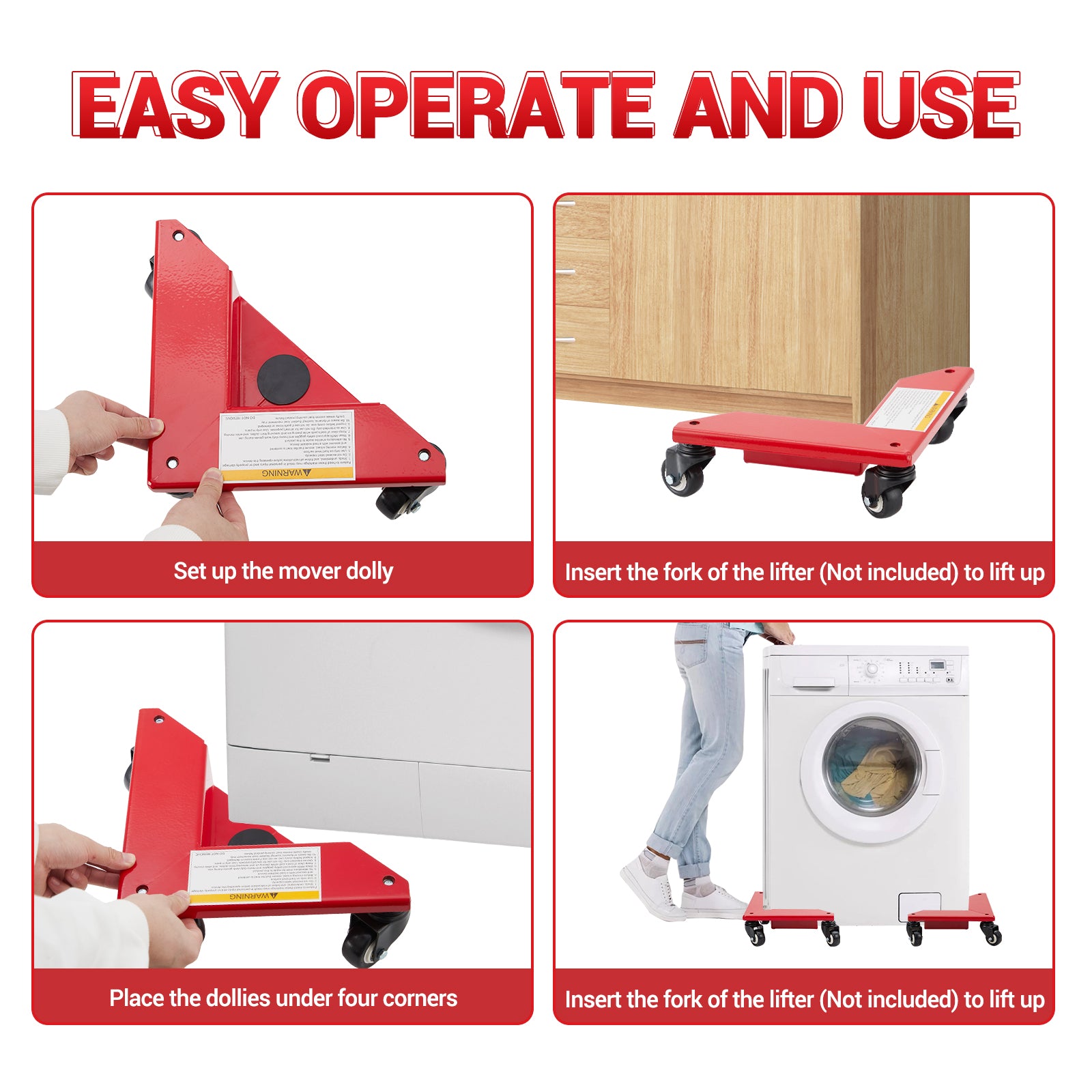 Heavy Duty 4-Piece Furniture Dolly Set - 1380 Lbs Capacity, 4-Wheel Furniture Movers for Sofas, Refrigerators & Large Items | Home Moving, Warehouse & Office Use