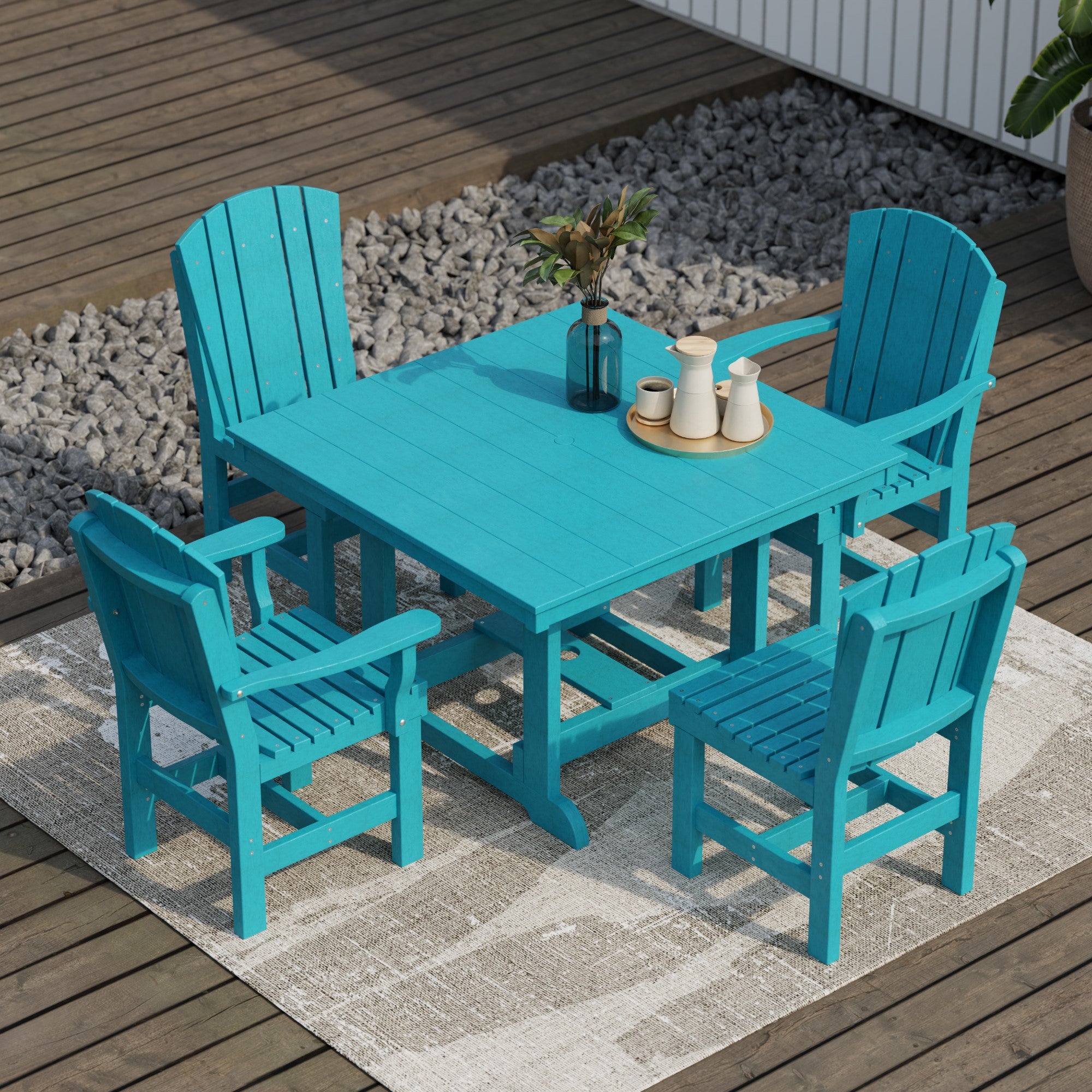 Heritage 5-Piece 44x44 Inch Square Outdoor Dining Set with Cushions - Perfect for Patio, Garden, and Backyard Entertaining