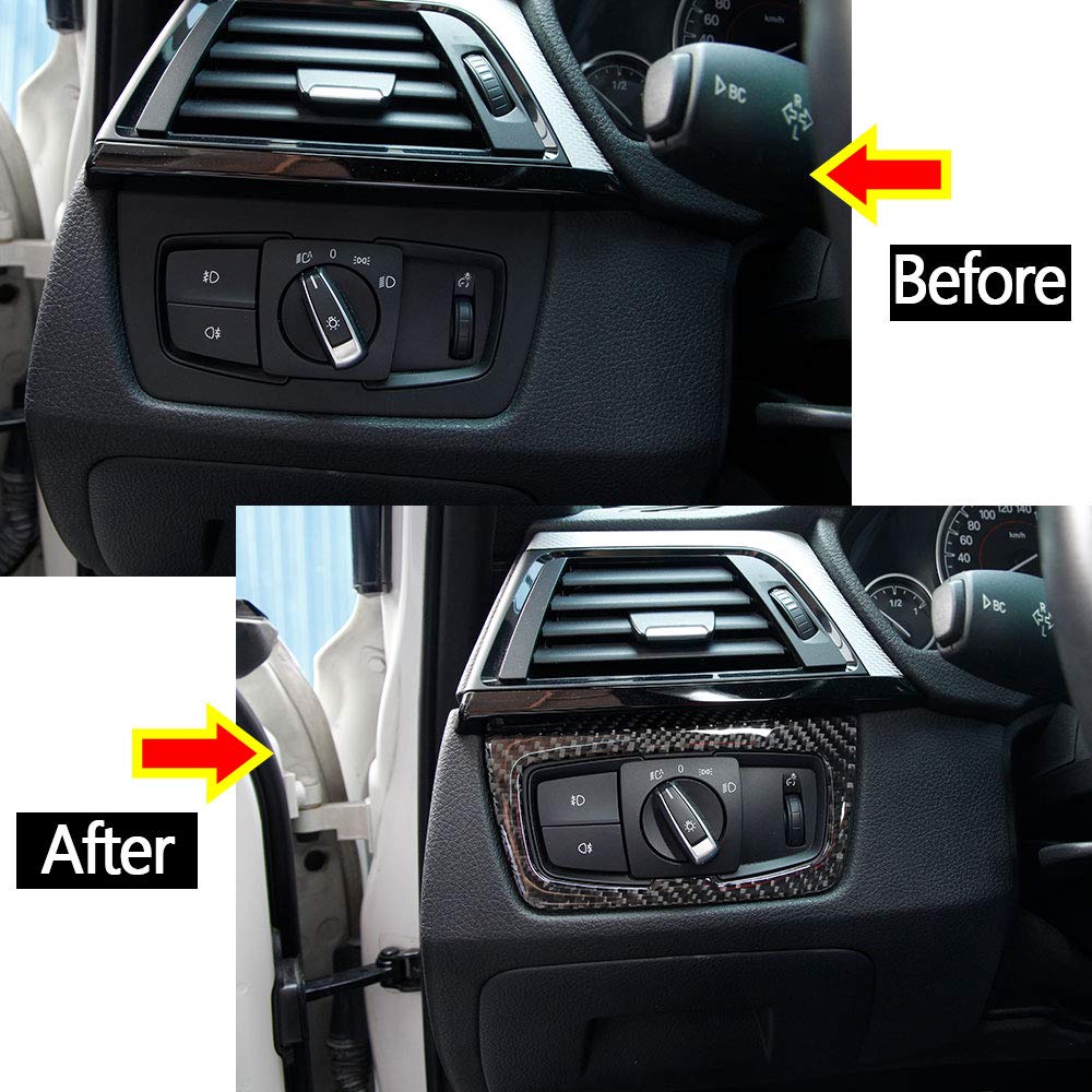 Premium Real Carbon Fiber Car Interior Trim - Headlight Switch Button Frame Sticker for BMW 3 Series (F30) & 4 Series (F32) 2013-2019 Models | Auto Styling Accessories for Enhanced Luxury Interior Look
