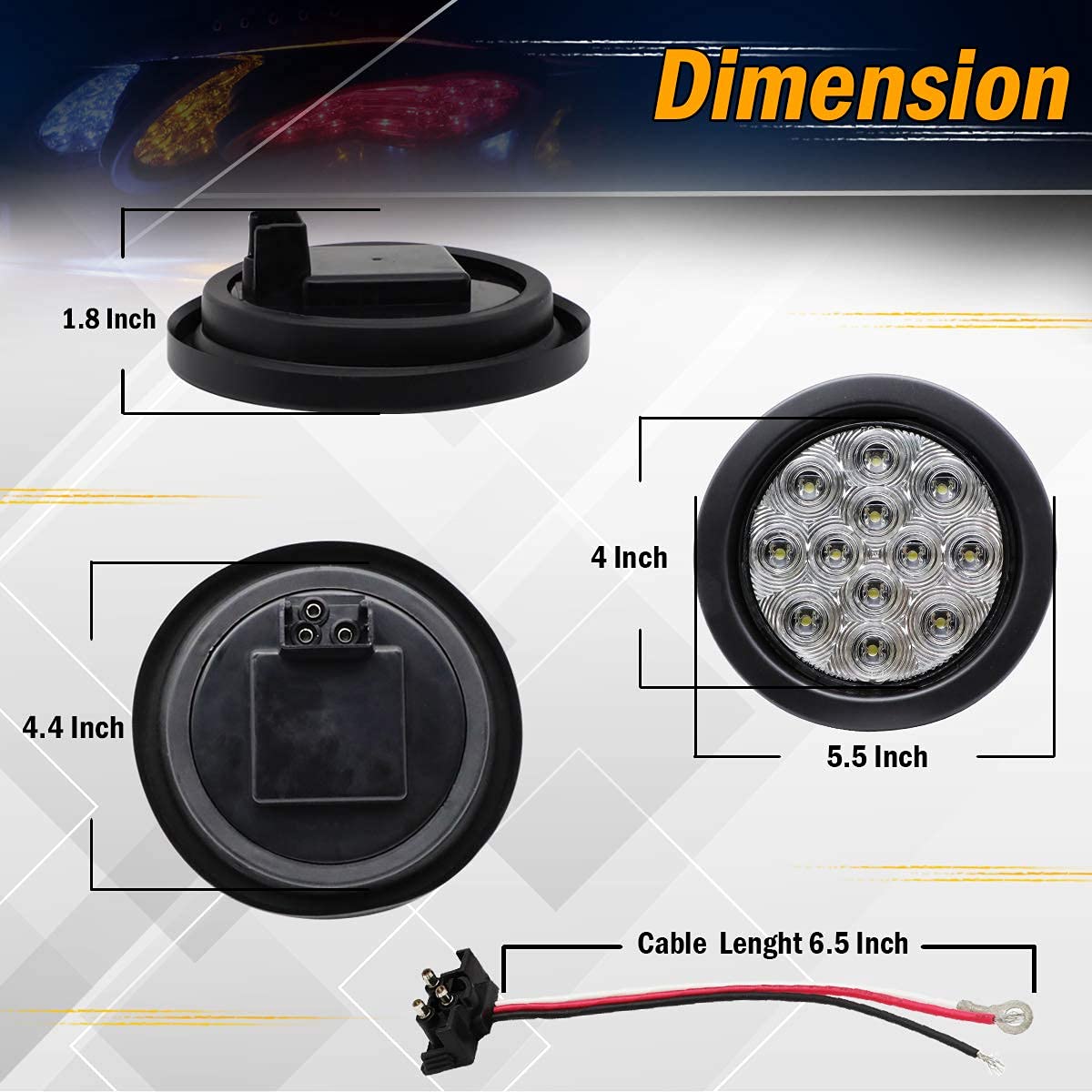 MADCATZ 4 Inch Round White LED Reverse Lights - 12 LED Backup Lamps for Trucks, Boats, Tractors, ATVs, RVs, Vans & Buses - Waterproof 12V DC Sealed Clearance Lights with Plugs & Grommets (Pack of 2) GA12 - Perfect for Nighttime Reversing, Off-Roading & Marine Applications