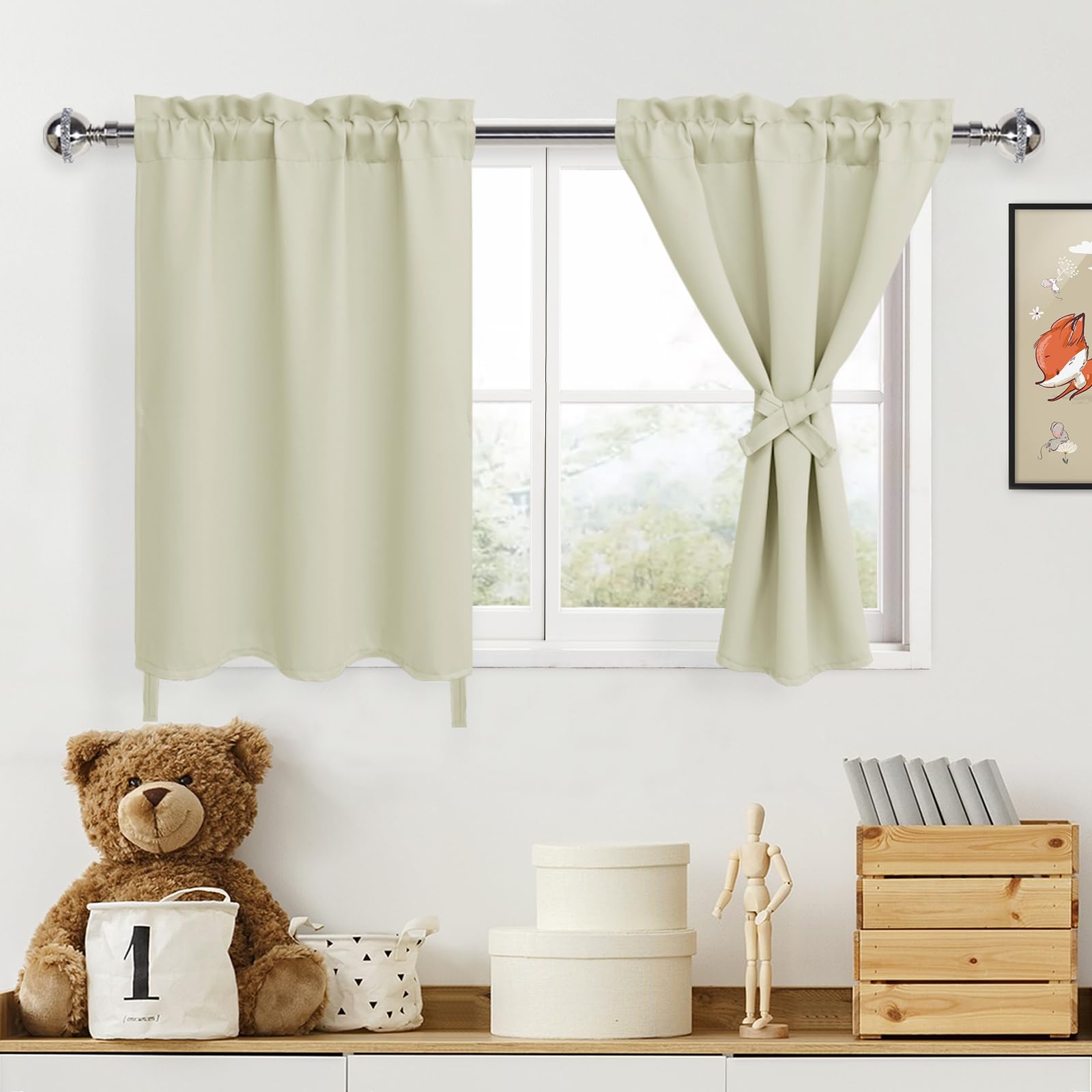 DWCN Light Beige Blackout Curtains - 30x36 Inch Set of 2, Rod Pocket Room Darkening Window Drapes for Bedroom, Nursery, Basement & Small Windows | Soft Solid Light Filtering Panels for Better Sleep & Privacy