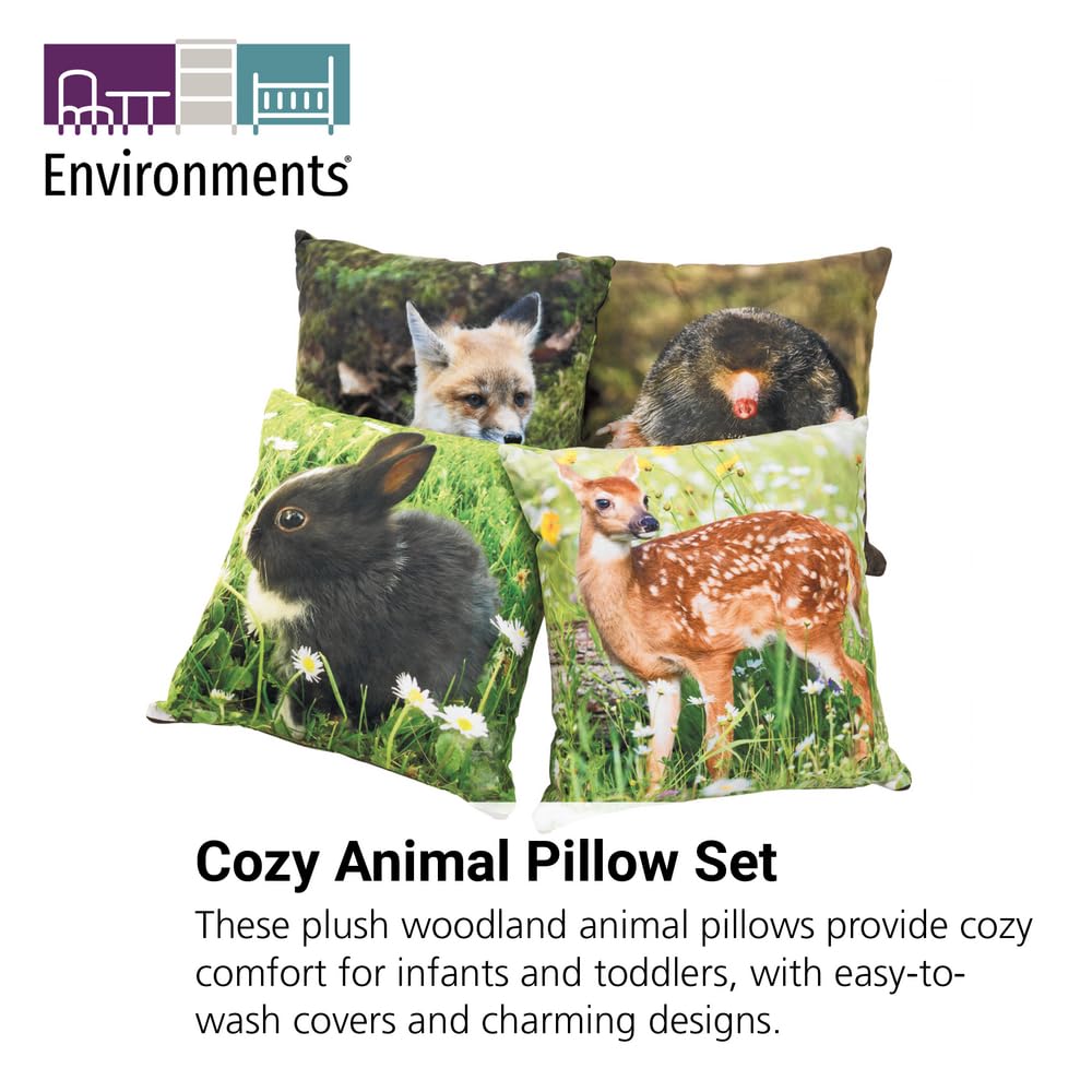 Adorable Baby Woodland Animal Pillows - Set of 4 Soft Nursery Decor for Kids Room, Baby Shower Gift & Cozy Bedroom Accent