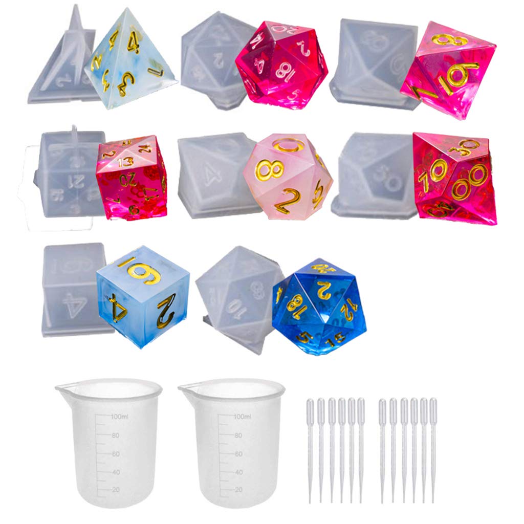 Premium Silicone Dice Molds for Resin Casting - 3D Fillet Shape Epoxy Resin Dice Molds Set with Multi-Spec Options - Perfect for DIY Tabletop Games, D&D, RPG and Board Game Accessories