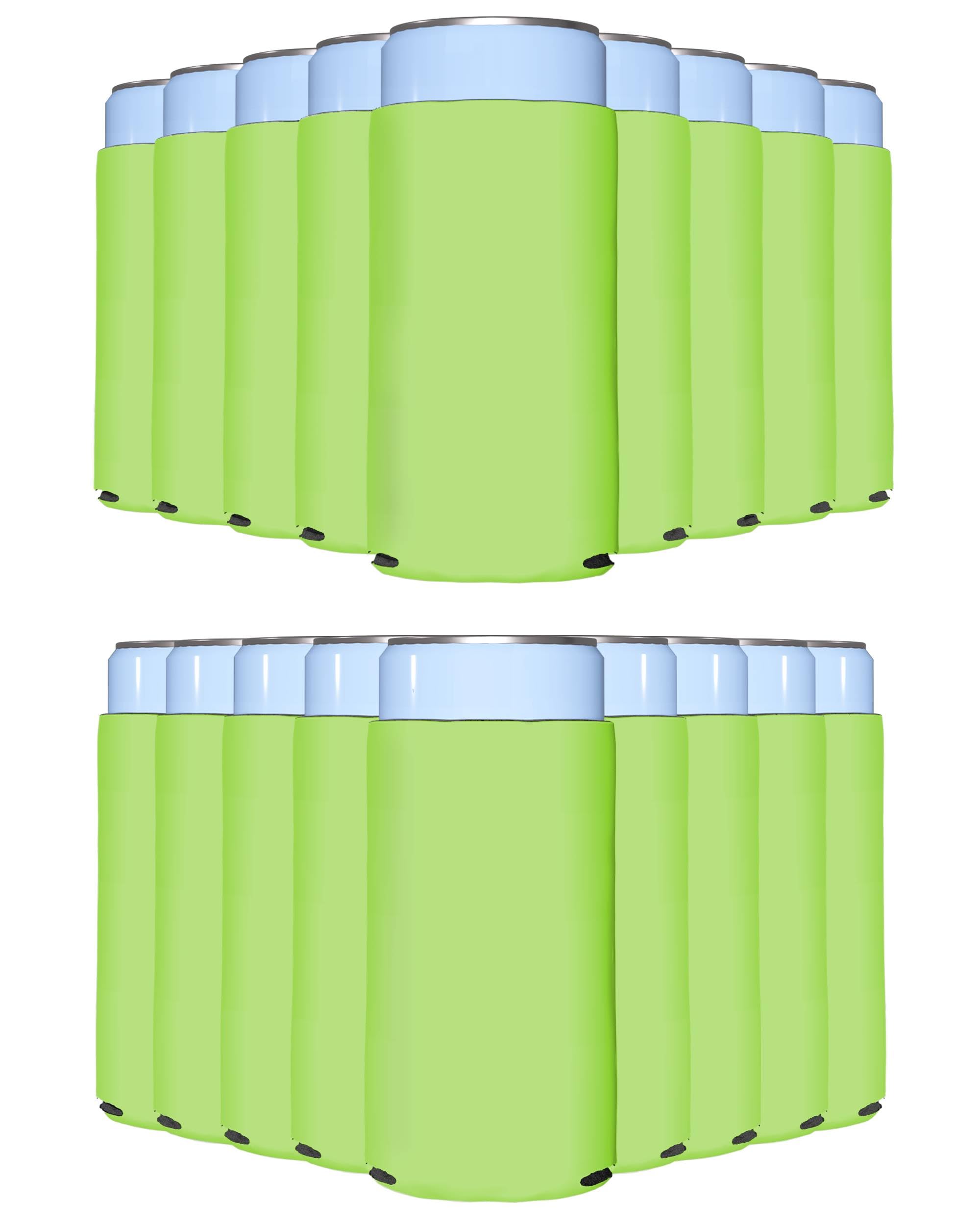 200 Pack Neon Green Blank Slim Can Cooler Sleeves - Customizable Sublimation Beer & Seltzer Insulators for 12oz Tall Cans | Skinny Collapsible Drink Sleeves | Perfect for Parties, BBQs, and Outdoor Events