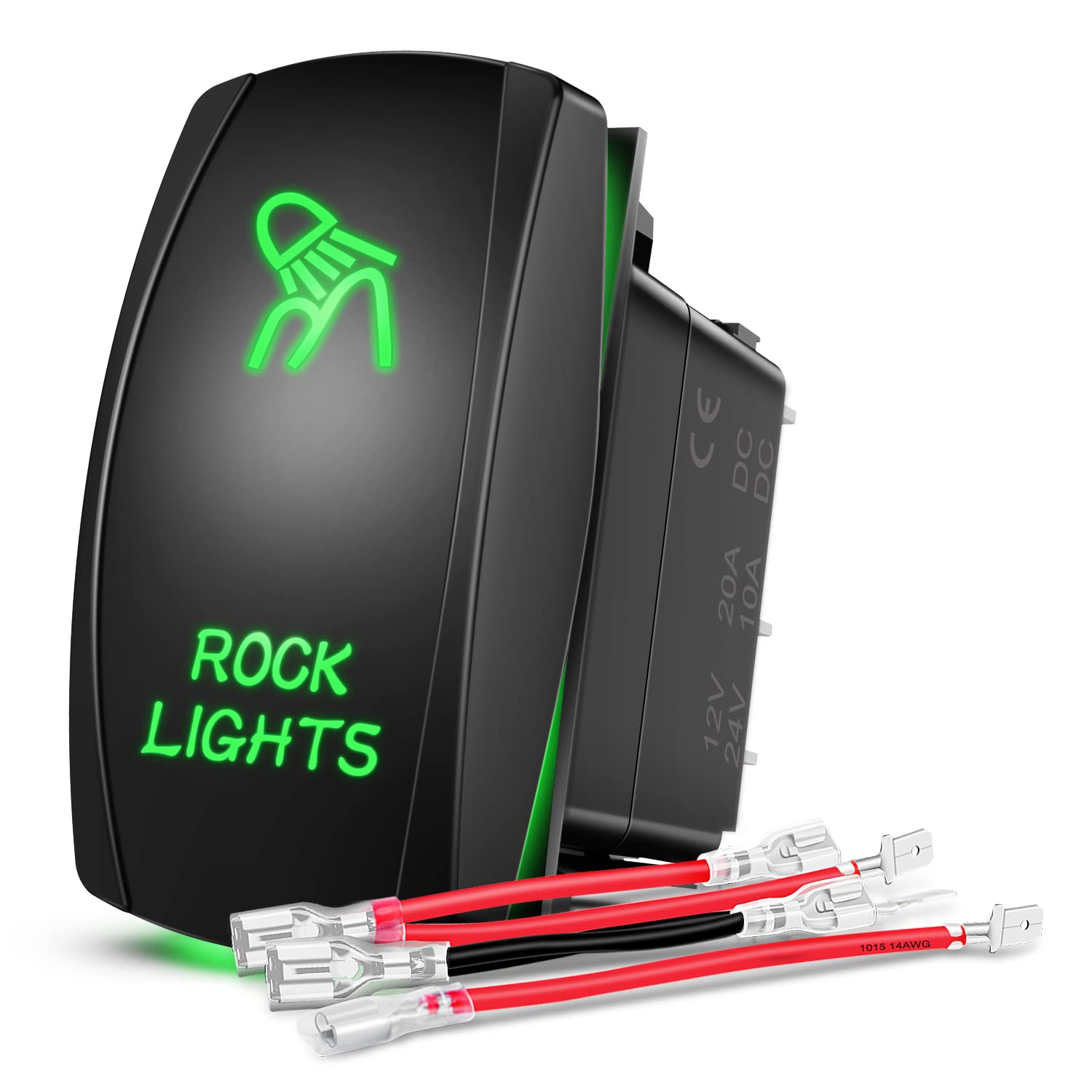 Nilight 5-Pin Rocker Switch with Laser On/Off SPST 20A/12V 10A/24V - Green LED Light Bar Switch with Jumper Wires Set for Cars, Trucks, RVs - Durable Off-Road & Marine Use (2-Year Warranty)