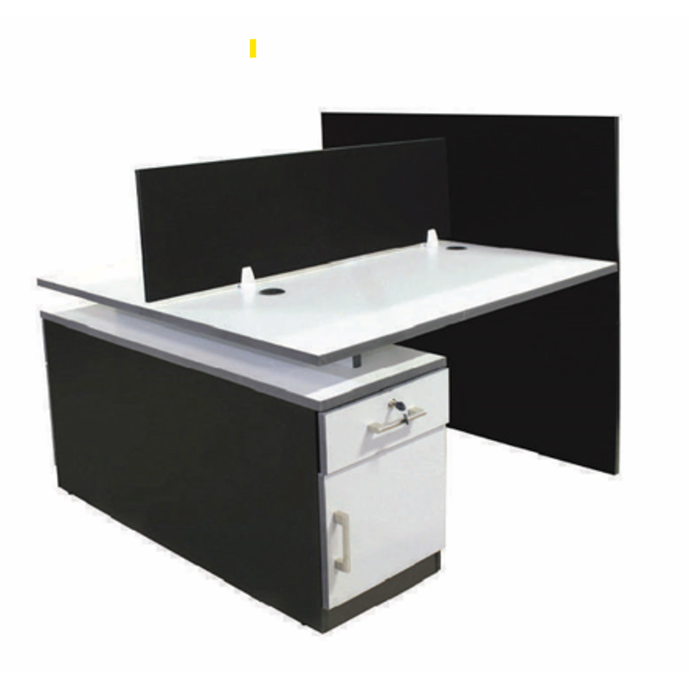 Euro 2-Way Workstation Partition with Fixed Pedestal in Cherry Finish - Office Privacy Screen & Space Divider for Modern Workspaces