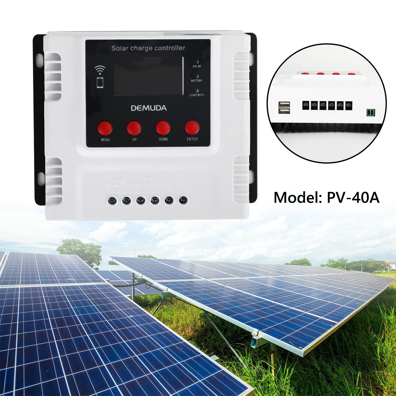 10A 60A 12V 24V 48V Solar Charge Controller with WiFi Monitoring - PWM LCD Regulator for Off-Grid Solar Systems, RV, Boat & Home Use
