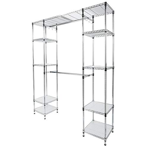 Custom Closet Organizer Shelves System Kit - Expandable Metal Clothes Storage Rack for Wardrobe & Walk-in Closet Organization - Perfect for Bedroom, Dorm, and Apartment Storage Solutions