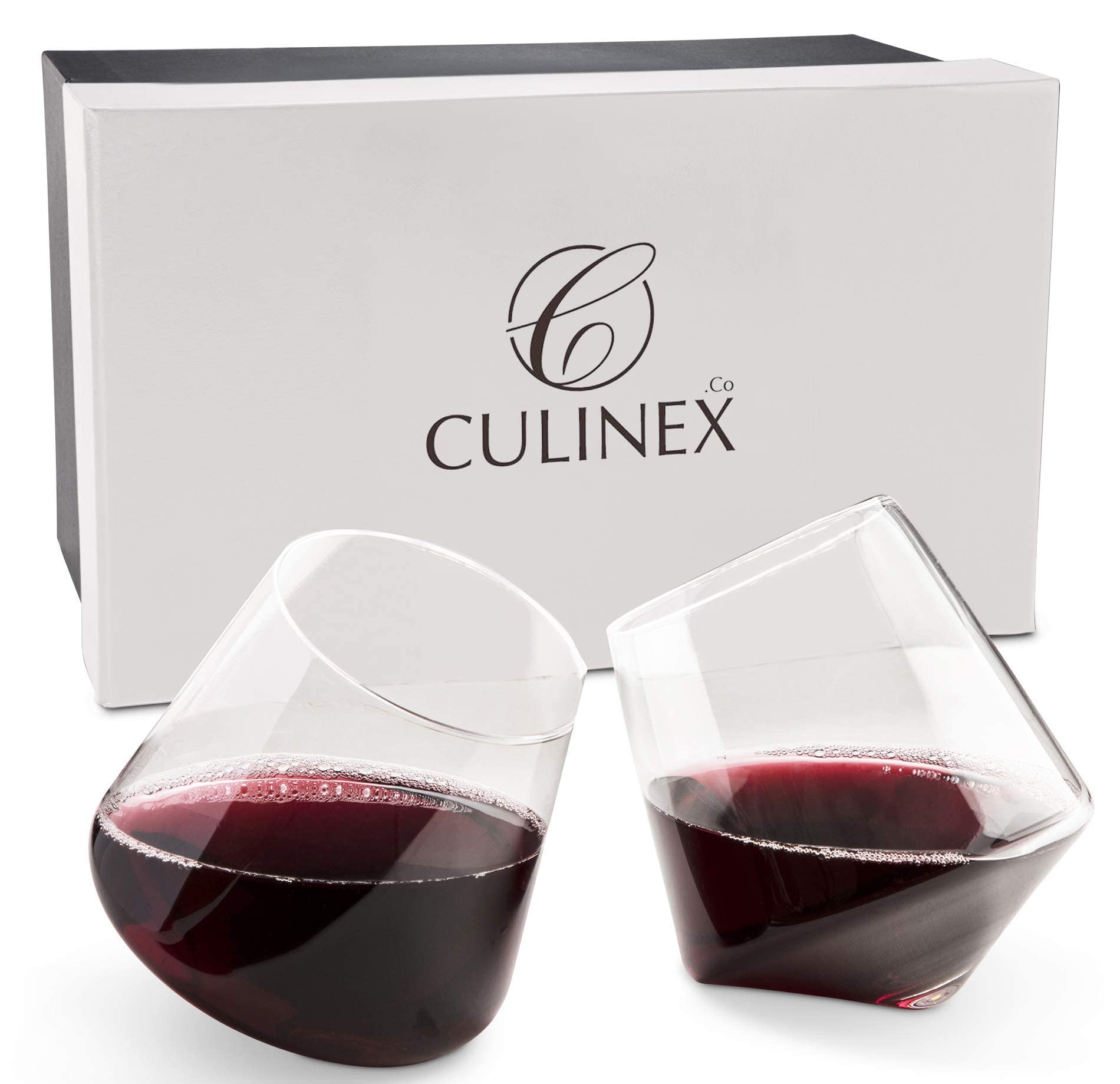 Premium Aerating Stemless Wine Glasses Set of 2 - Large Non-Drip Red Wine Glasses by CulinexCo | Perfect for Dinner Parties, Romantic Dates & Home Entertaining