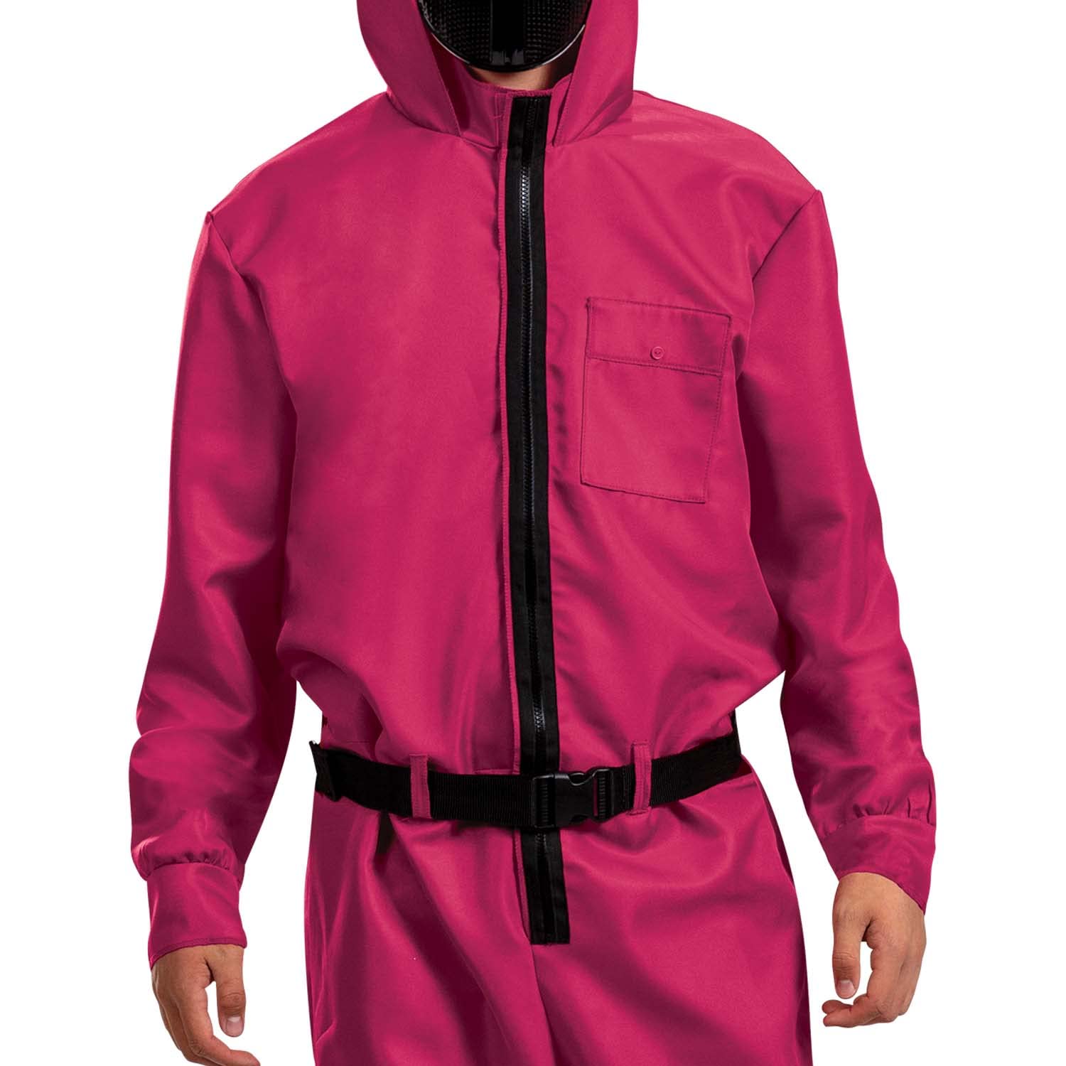 Official Squid Game Guard Costume - Unisex Adult Jumpsuit with Triangle Mask, Perfect for Halloween, Cosplay, and Themed Parties