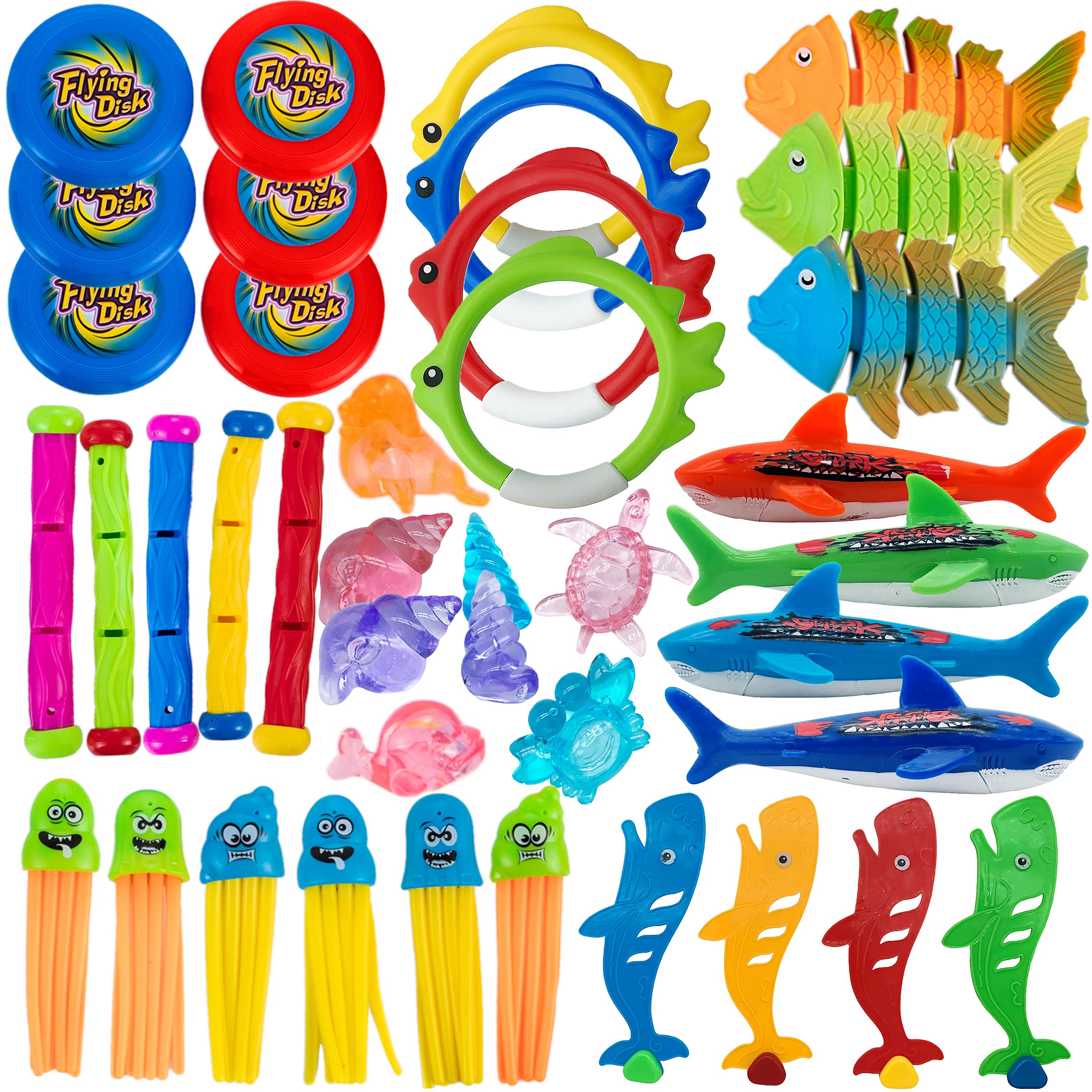 42 PCS Kids Pool Dive Toys Set - Shark Themed Swimming Toys with Diving Sticks & Rings | ASTM/CPC Certified Safe Underwater Toys for Toddlers & Children | Perfect for Pool Parties, Swimming Lessons & Summer Fun