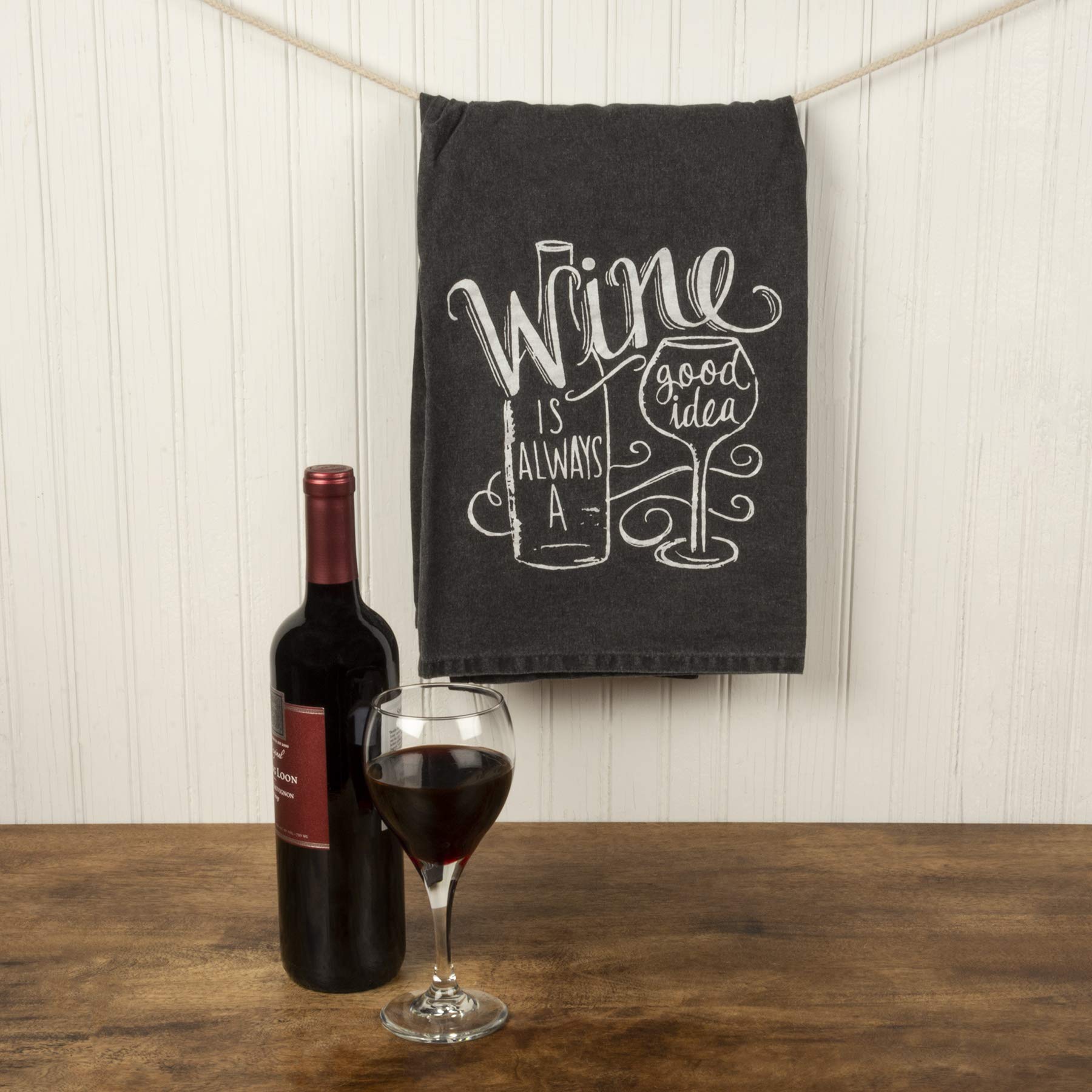 Primitives by Kathy Chalk Art Dish Towel - 28 Inch Farmhouse Kitchen Towel with Wine Theme - Perfect for Rustic Home Decor, Wine Lover Gifts & Country Style Kitchens