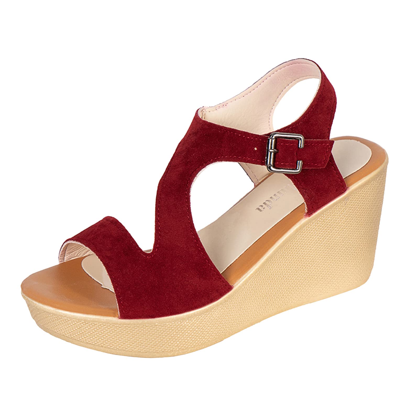 Women's Comfortable Wedge Sandals with Buckle - Thick Sole Breathable Fish Mouth Design - Flat Dressy Slippers for Casual & Summer Outfits (Red, Size 9) | Perfect for Beach, Vacation, and Everyday Wear