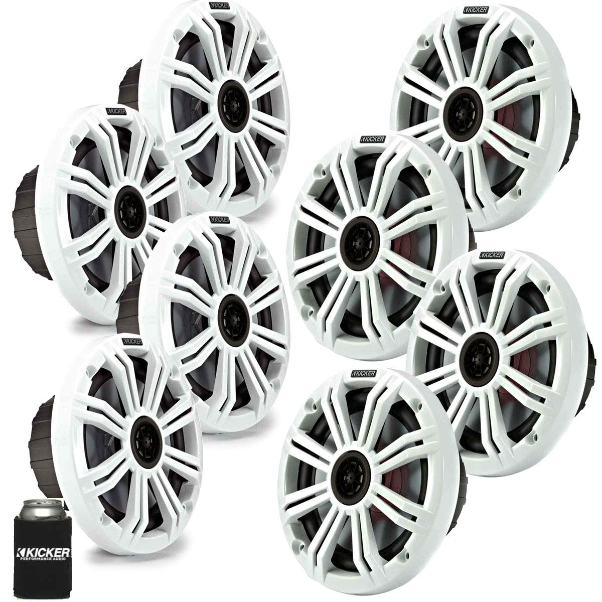 KICKER 6.5 Inch White Marine Speakers (8 Pack) - 4 Pairs of High-Performance OEM Replacement Speakers for Boats, Yachts, and Outdoor Marine Audio Systems