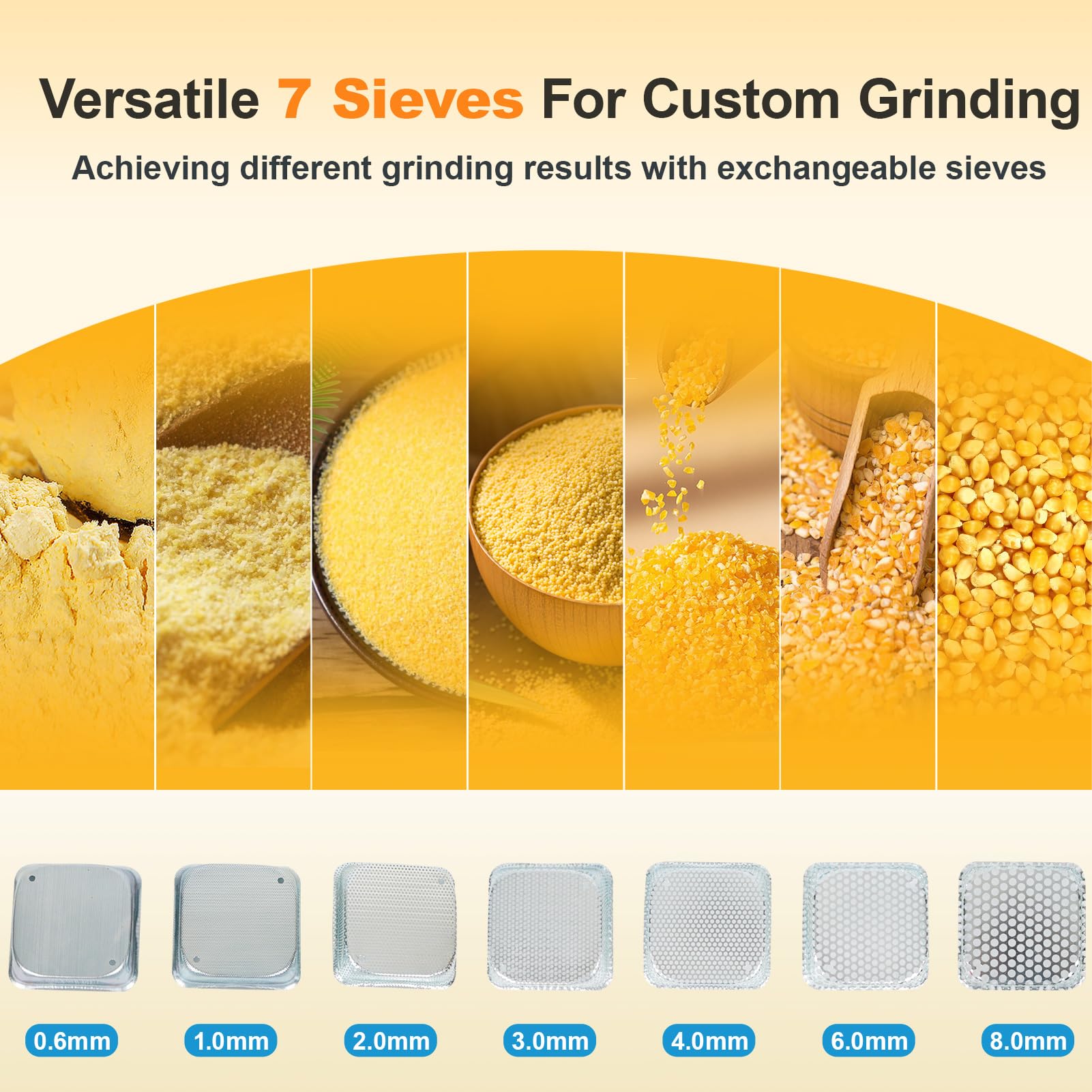 6.6 Gallon Electric Corn Grinder Mill - Dry Grain Mill for Wheat, Spice, Rice, Feed & Cereals - 7 Sizes Sieves (25L) - Perfect for Home, Farm & Commercial Use - Make Fresh Flour, Animal Feed & Spice Powders