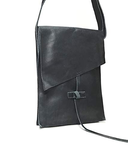 Stylish Dark Blue Unisex Leather Messenger Bag for Laptop - Vintage African Satchel Shoulder Bag for Work, School & Travel | Durable & Fashionable Reporter Bag for Men & Women