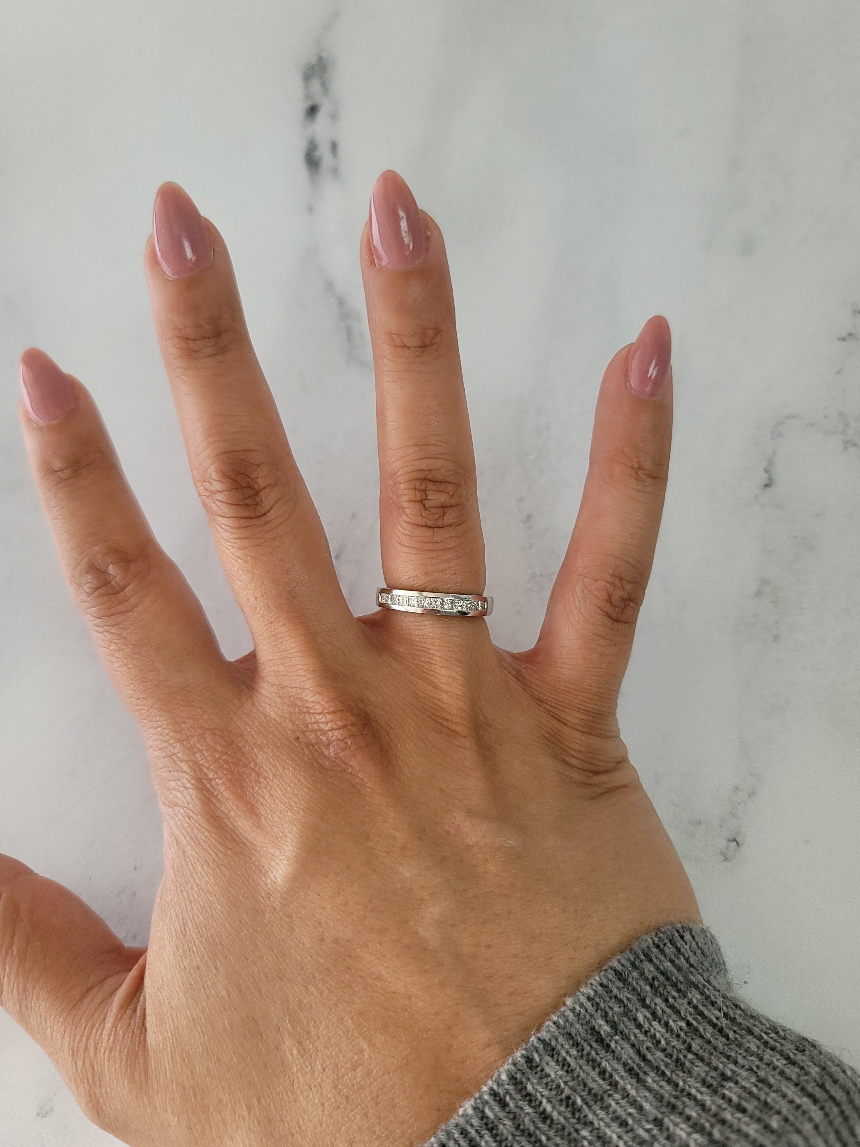 4MM Half Carat Princess Cut Diamond Wedding Band Ring - 14K White Gold for Women, Bridal Jewelry, Anniversary Gift, Engagement Ring Alternative