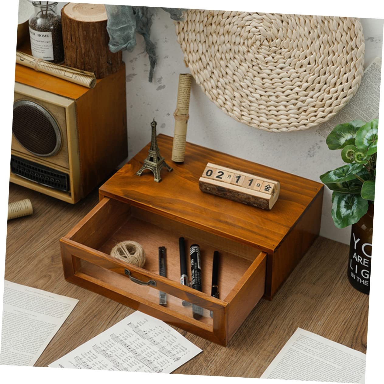 CIYODO Wooden Laptop Stand Riser with Storage - Adjustable Desktop Organizer for Computer, Printer, Monitor - Compact Home Office Desk Shelf for Couch, Kitchen, Vanity & Workspace (1-Piece, Natural Wood)