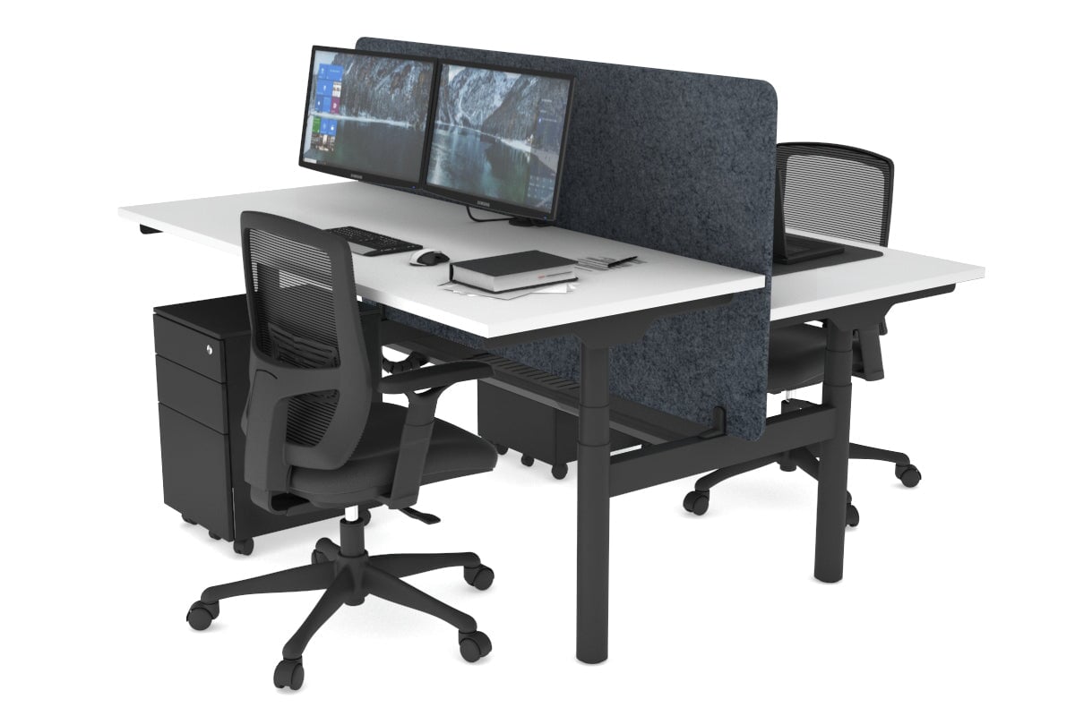 Flexi Premium Height Adjustable 2-Person H Bench Workstation - Black Frame [1600L x 700W] - Ergonomic Office Desk for Collaborative Workspaces & Home Offices