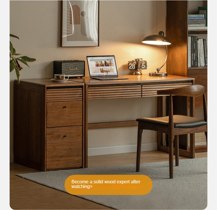 Premium Black Walnut Solid Wood Desk - Modern Nordic Style Home Office Desk for Study, Work & Writing - Durable & Stylish Workspace Solution