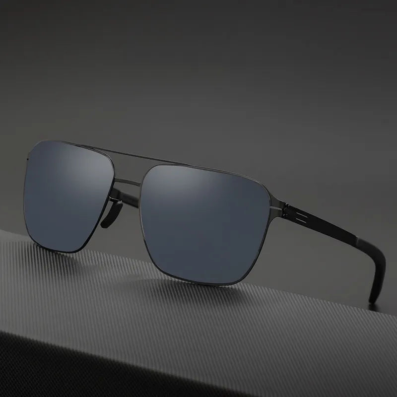 Black Full Rim Square Double Bridge Stainless Steel Sunglasses for Men - UV Protection, Polarized, Fashionable Eyewear - Perfect for Driving, Outdoor Sports & Daily Wear