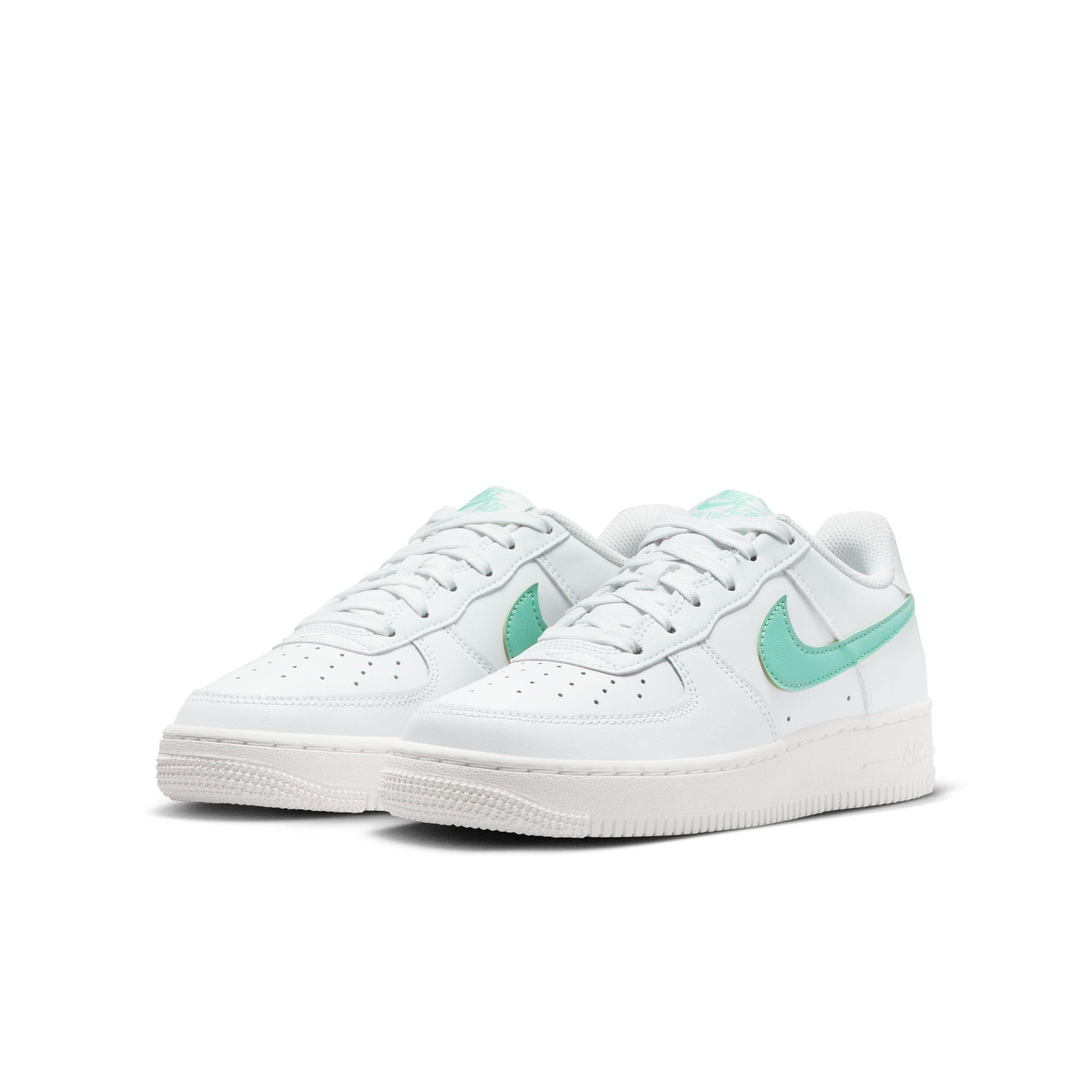 Nike Air Force 1 'White Emerald Rise' Kids Sneakers - Lightweight Comfortable Basketball Shoes for Boys & Girls - Perfect for School, Sports & Casual Wear