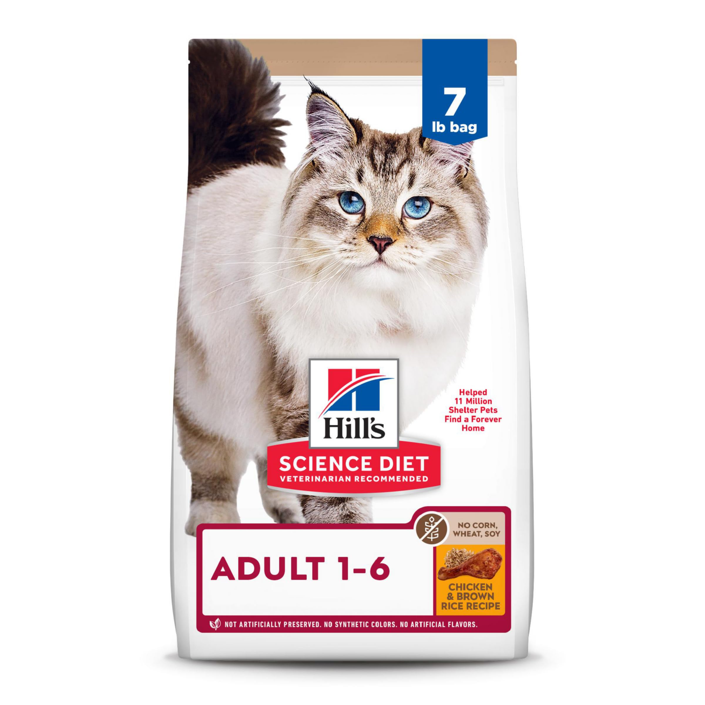 Hill's Science Diet Adult Dry Cat Food - Premium Nutrition for Cats 1-6 Years, Chicken & Brown Rice Recipe, No Corn Wheat or Soy, 7lb Bag - Ideal for Indoor Cats & Healthy Weight Maintenance