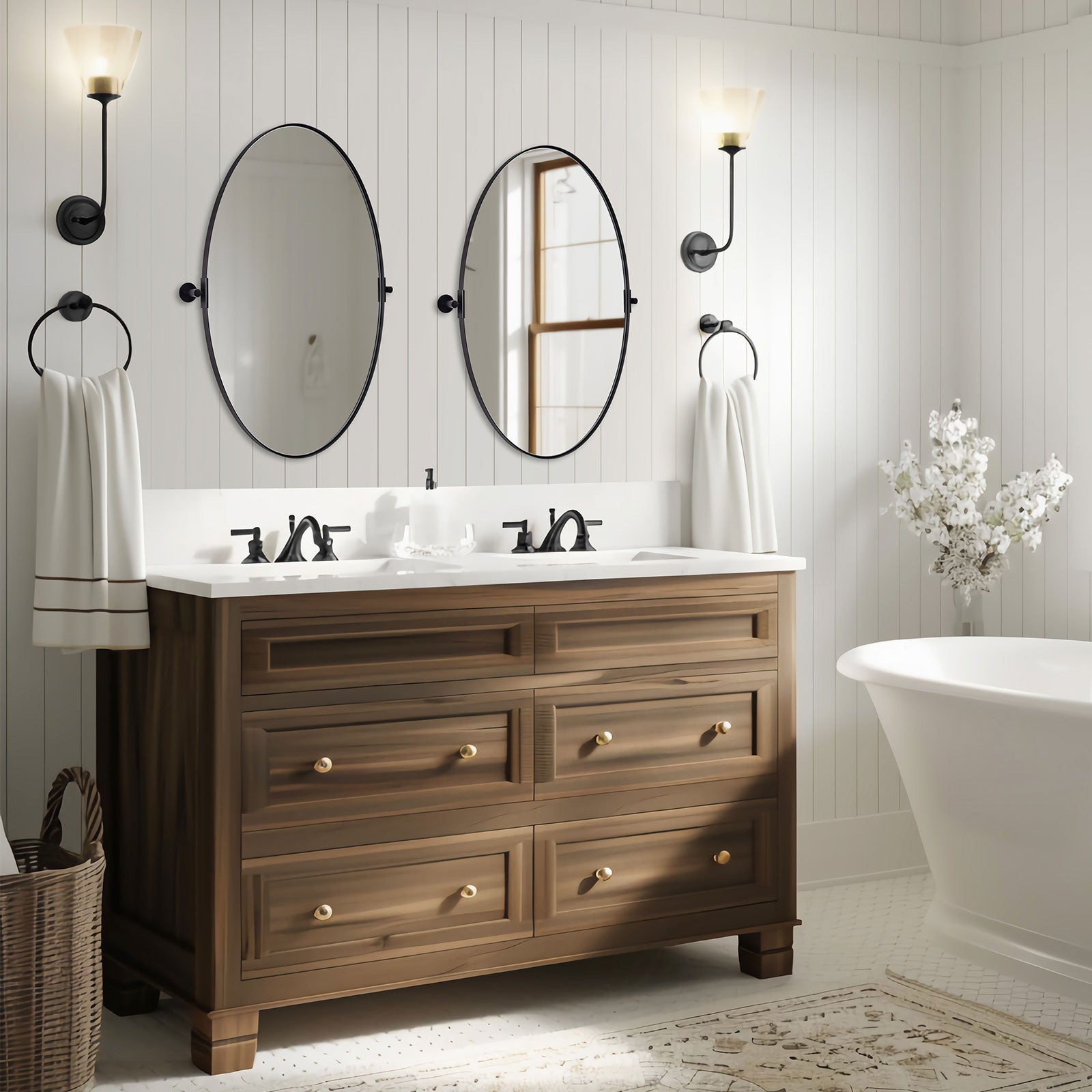 Adjustable Tilting Oval Pivot Mirror with Stainless Steel Frame for Bathroom Vanity | Perfect for Makeup, Shaving & Home Decor