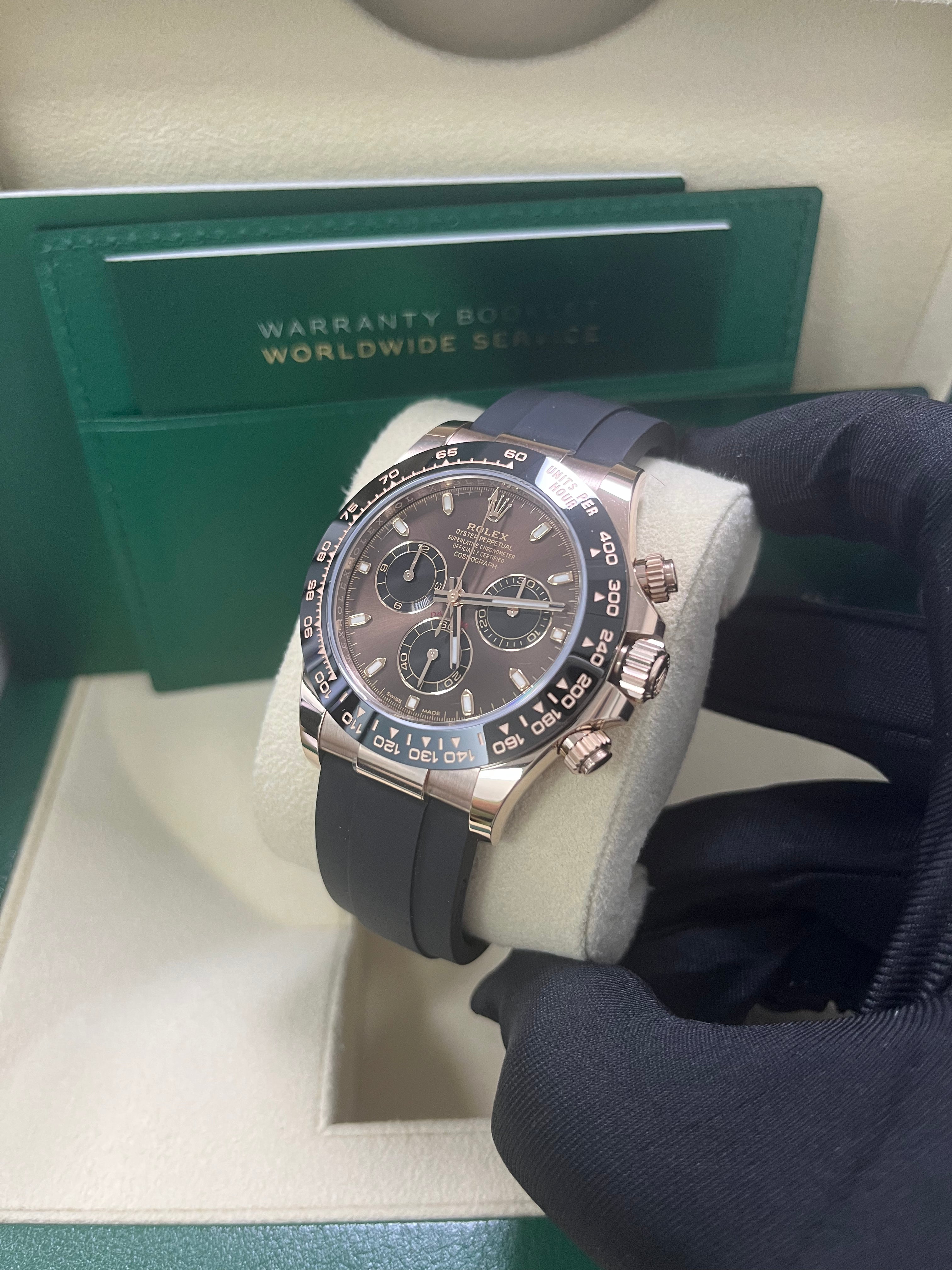 Rolex Daytona Everose Gold Cosmograph 40mm Watch - Chocolate Index Dial & Black Oysterflex Strap (Ref# 116515LN) | Luxury Chronograph for Men, Perfect for Business Events & Special Occasions
