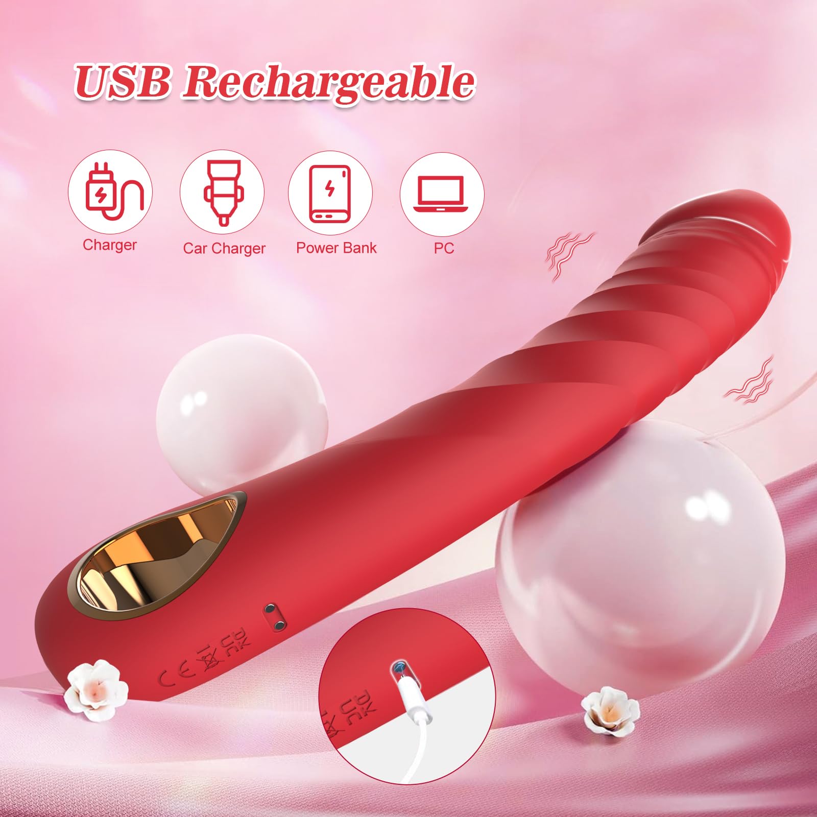 Heated G-Spot Vibrator for Women - 10 Vibration Modes Realistic Dildo with Nipple & Anal Stimulation - Couples Sex Toy for Bedroom & Travel (Red)