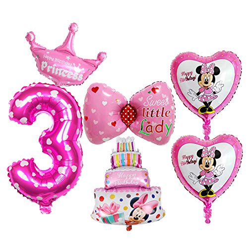BCD-PRO 3rd Birthday Mickey Mouse Balloons Set of 6 with Ribbons - Disney Party Decorations for Girls - Perfect for Birthday Parties, Baby Showers & Disney Themed Events