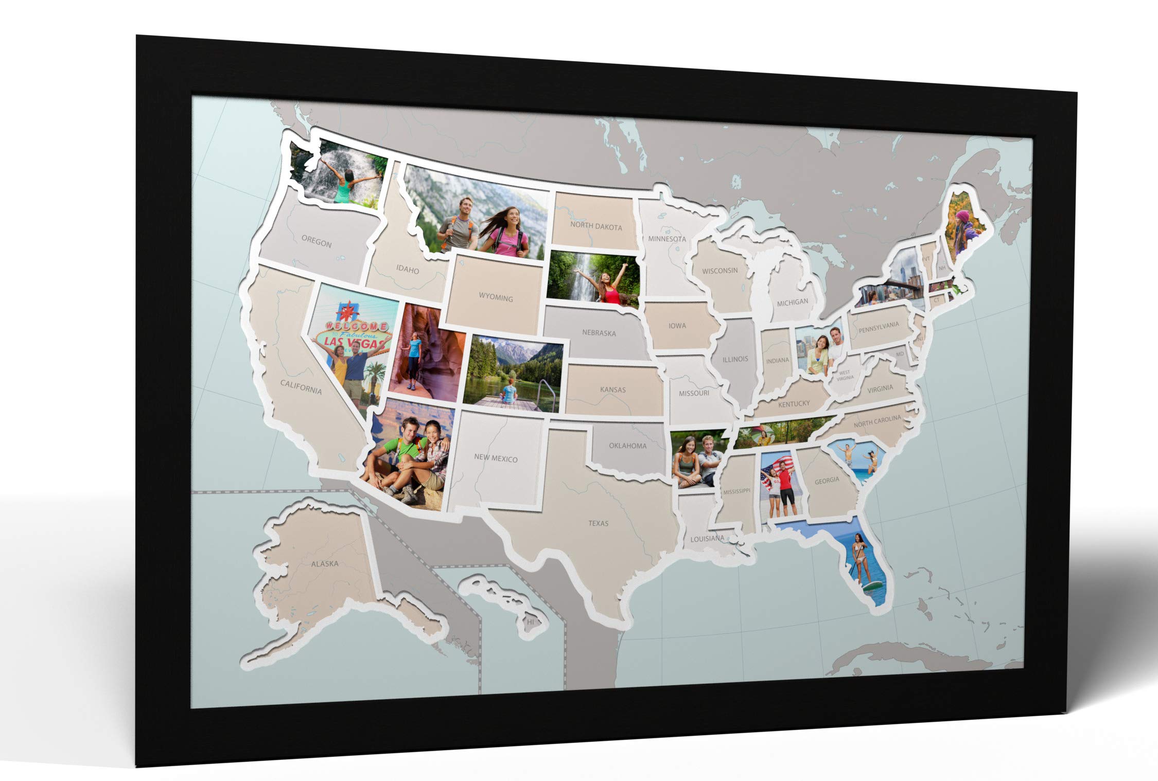 50 States USA Photo Map - Custom Framed Wall Art - Made in America | Perfect for Home Decor, Office & Gift Giving (Printed Map with Black Frame Option)