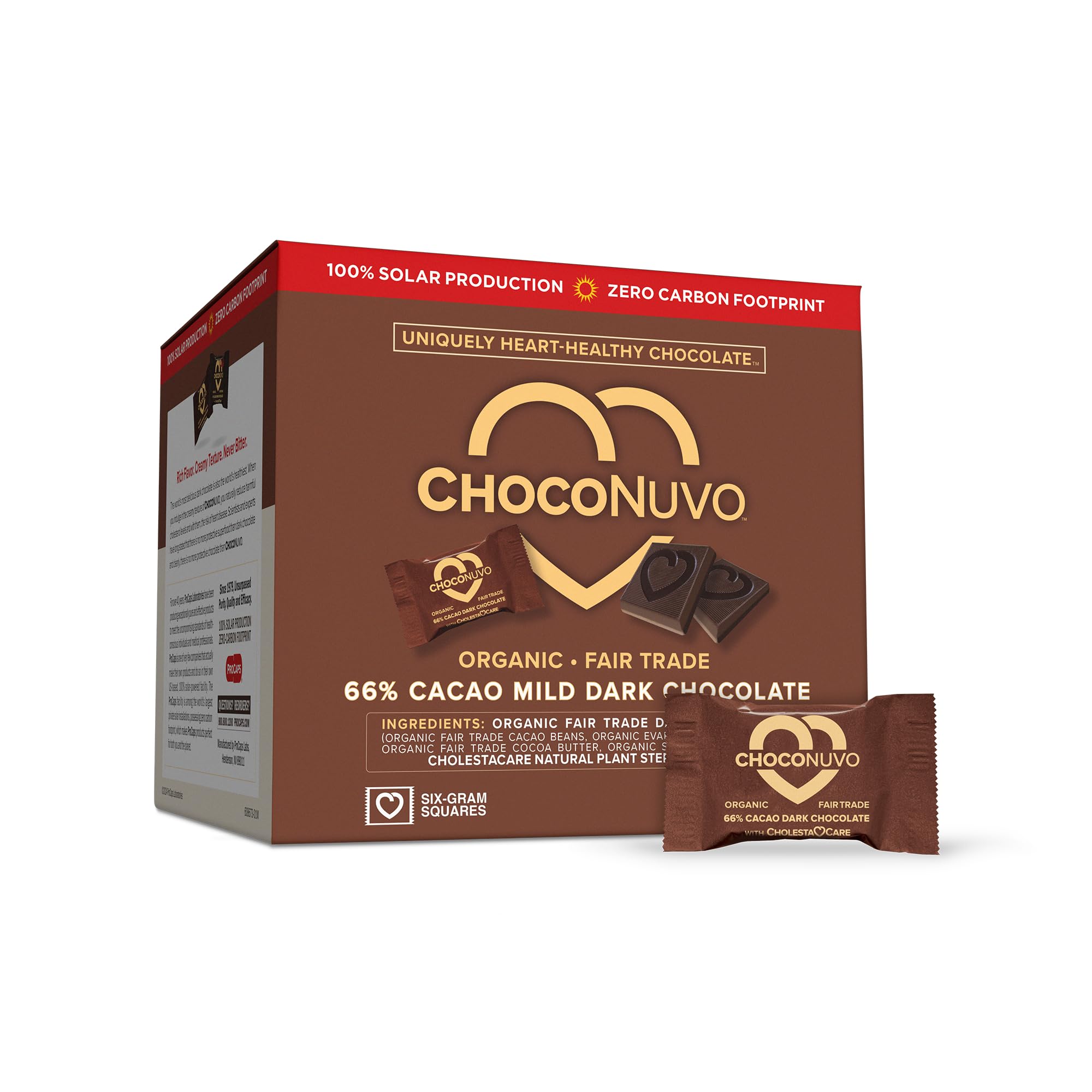 ANDREW LESSMAN ChocoNuvo 66% Cacao 180 Pieces - Organic Fair Trade Mild Dark Chocolate with Plant Sterols for Healthy Cholesterol | Low Calorie (26 Cal/Sq), Low Fat, Low Sugar Snacks | Perfect for Heart-Healthy Diets, Office Snacking & Gift Giving