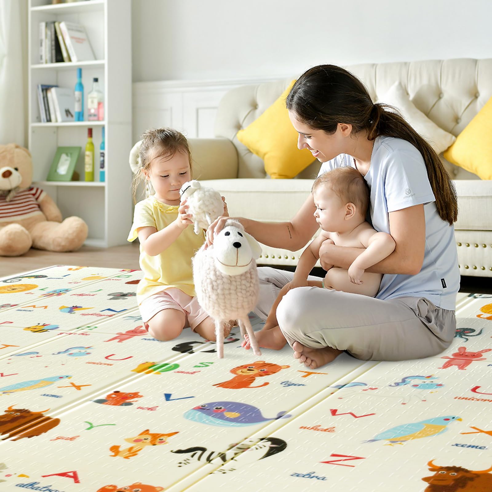 Premium Baby Play Mat for Floor - 79”×71” Extra Large Foldable Waterproof Foam Playmat for Infants | Tummy Time, Crawling & Playpen Activities | Non-Toxic Thick Cushion with Travel Bag (Animal Print) - Perfect for Nursery, Daycare & Travel Use