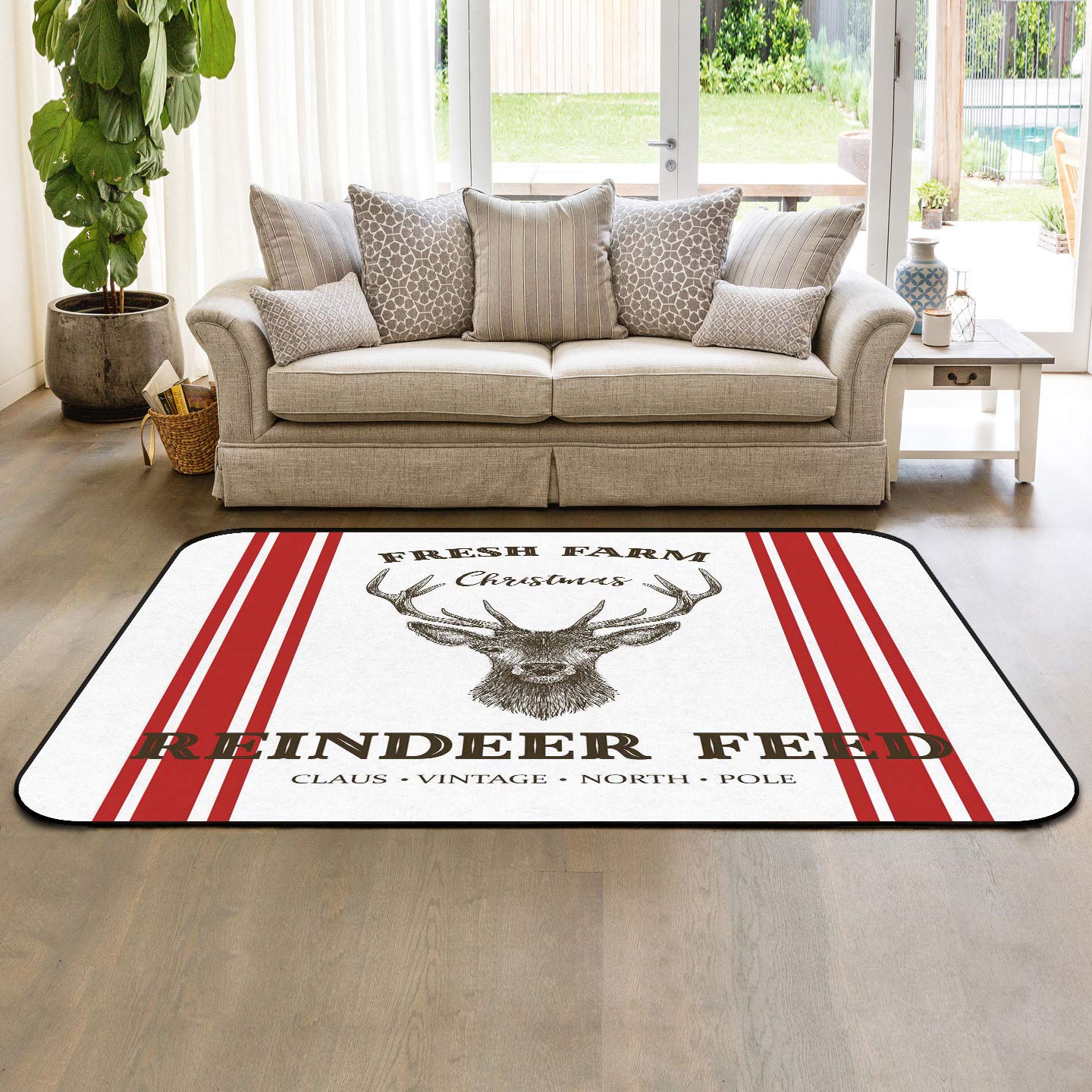 LooPoP Christmas Themed Non-Slip Large Area Rug 5'x8' - Washable Farmhouse Decor for Bedroom, Nursery, Living Room | Holiday Reindeer Design for Kids & Baby Rooms | Perfect for Cozy Winter Home Decor