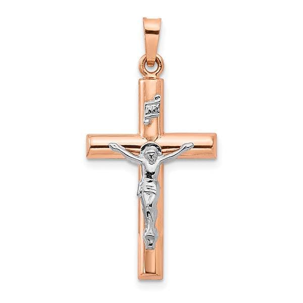 14K Solid Two-Tone Gold Jesus Christ Crucifix Pendant Necklace - Religious Cross Charm for Women & Men | Perfect for Baptism, First Communion, Confirmation & Daily Faith Jewelry
