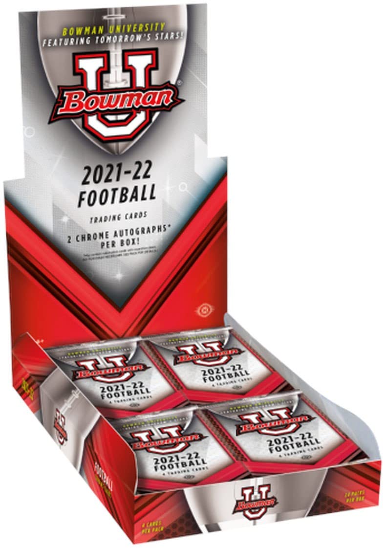 2022 Bowman University Football Hobby Box - 24 Packs (4 Cards Each) with 2 Autographs & 5 Refractors - Perfect for Collectors, Investors & Fantasy Sports Fans