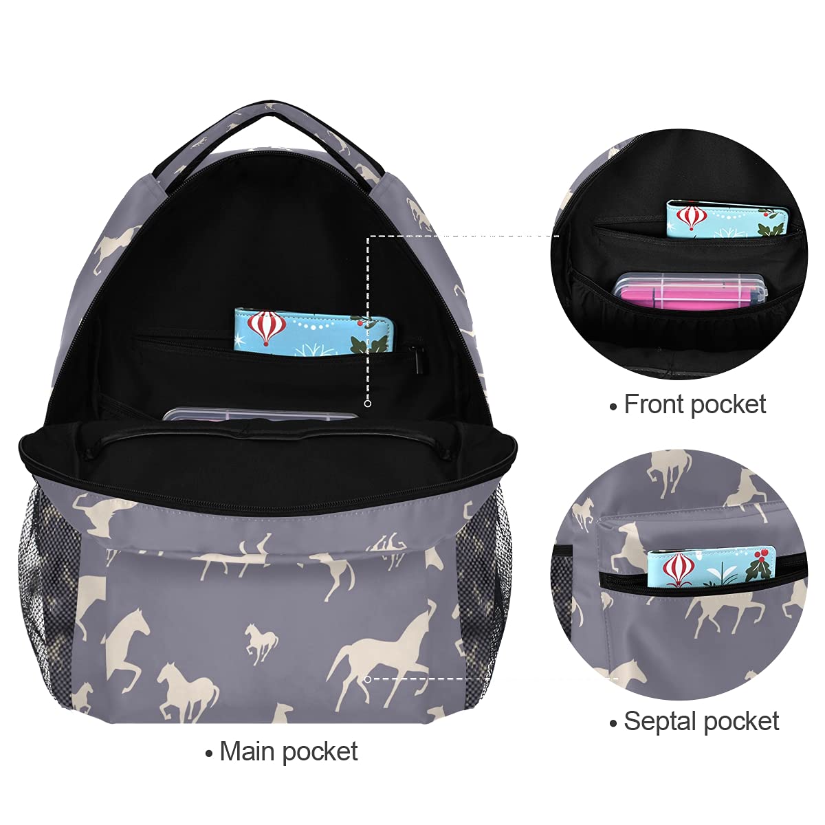 ALAZA Purple Horse Backpack for Girls - Cute Pony School Bag with Laptop Compartment, Durable Bookbag for 3rd 4th 5th Grade Students - Perfect for School, Travel & Horse Riding Lessons