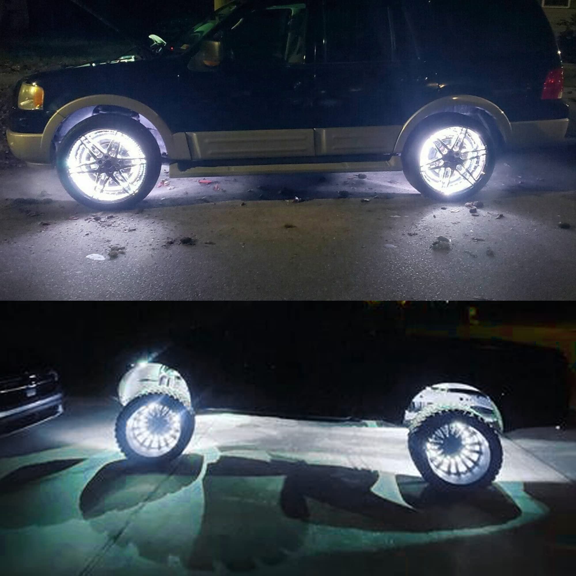 17in Quad Row White LED Wheel Ring Lights with App & RF Remote Control - IP68 Waterproof, 1248 LEDs - Pure White Rim Lights for Trucks, Cars, SUVs - Perfect for Off-Roading, Night Driving & Vehicle Customization