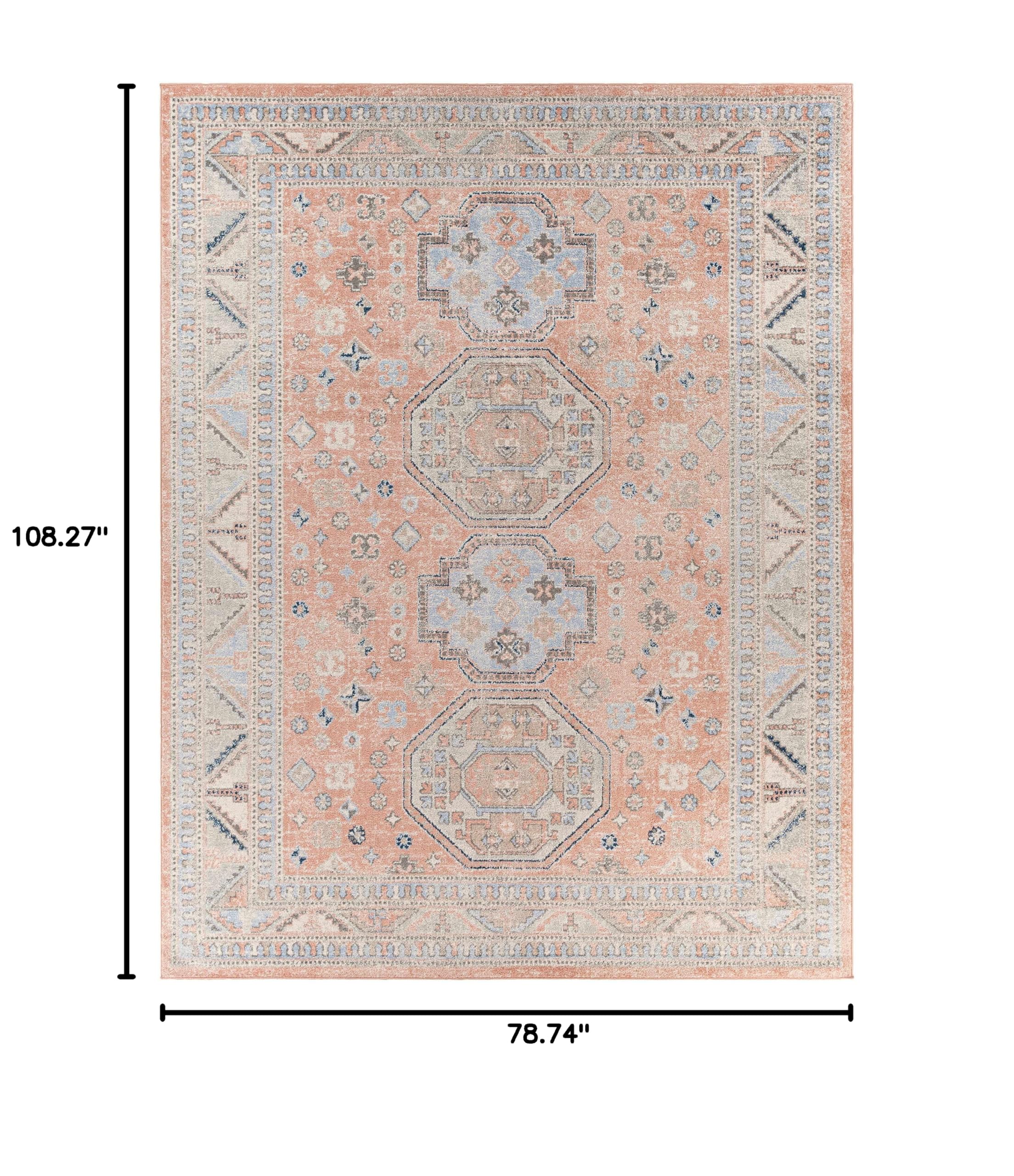 Hauteloom Mantador Traditional Area Rug for Living Room & Bedroom - Soft Gray, Beige, Blue - 6'7