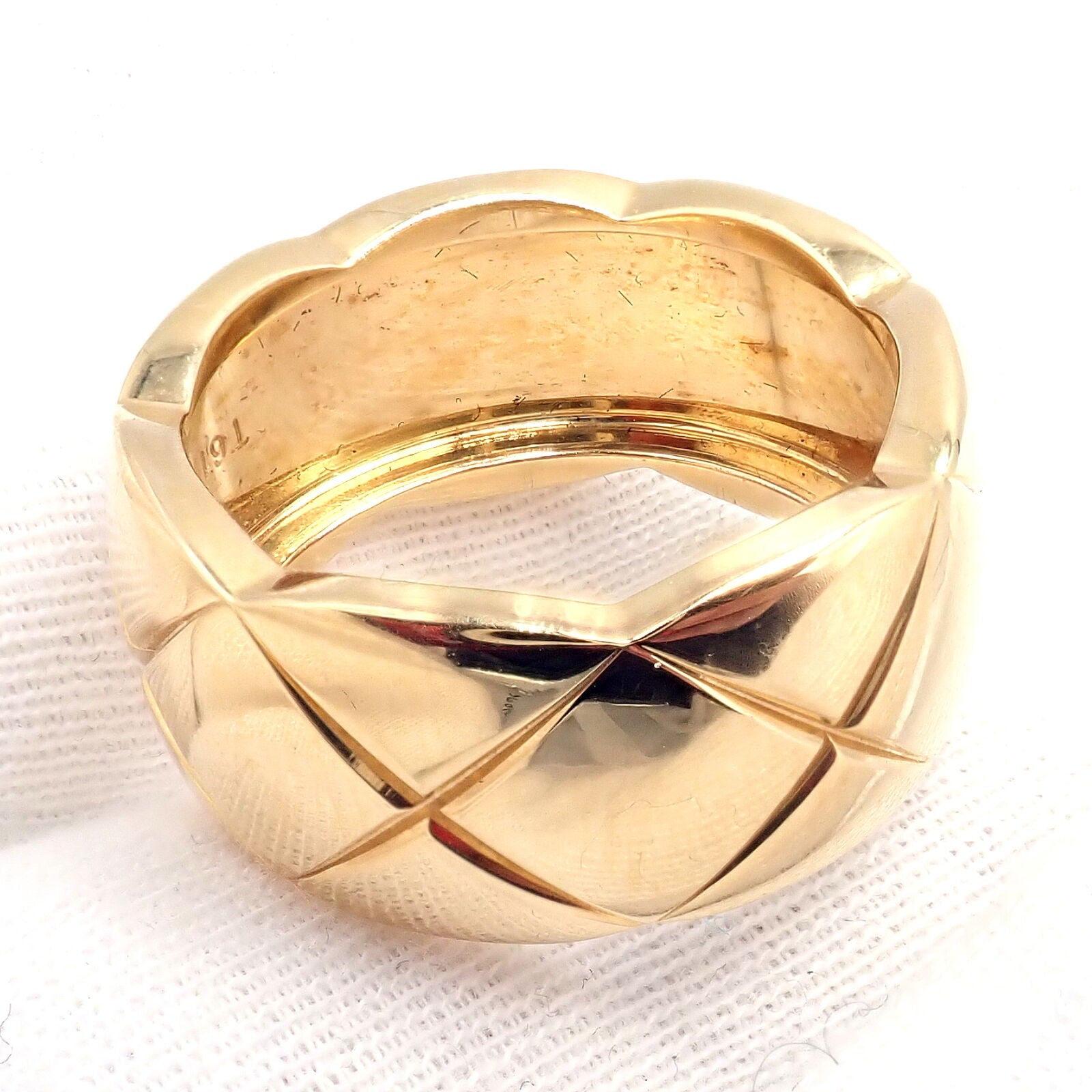 Authentic Chanel 18k Yellow Gold Large Wide Coco Crush Band Ring for Women - Luxury Fashion Jewelry Gift for Birthday, Anniversary & Special Occasions