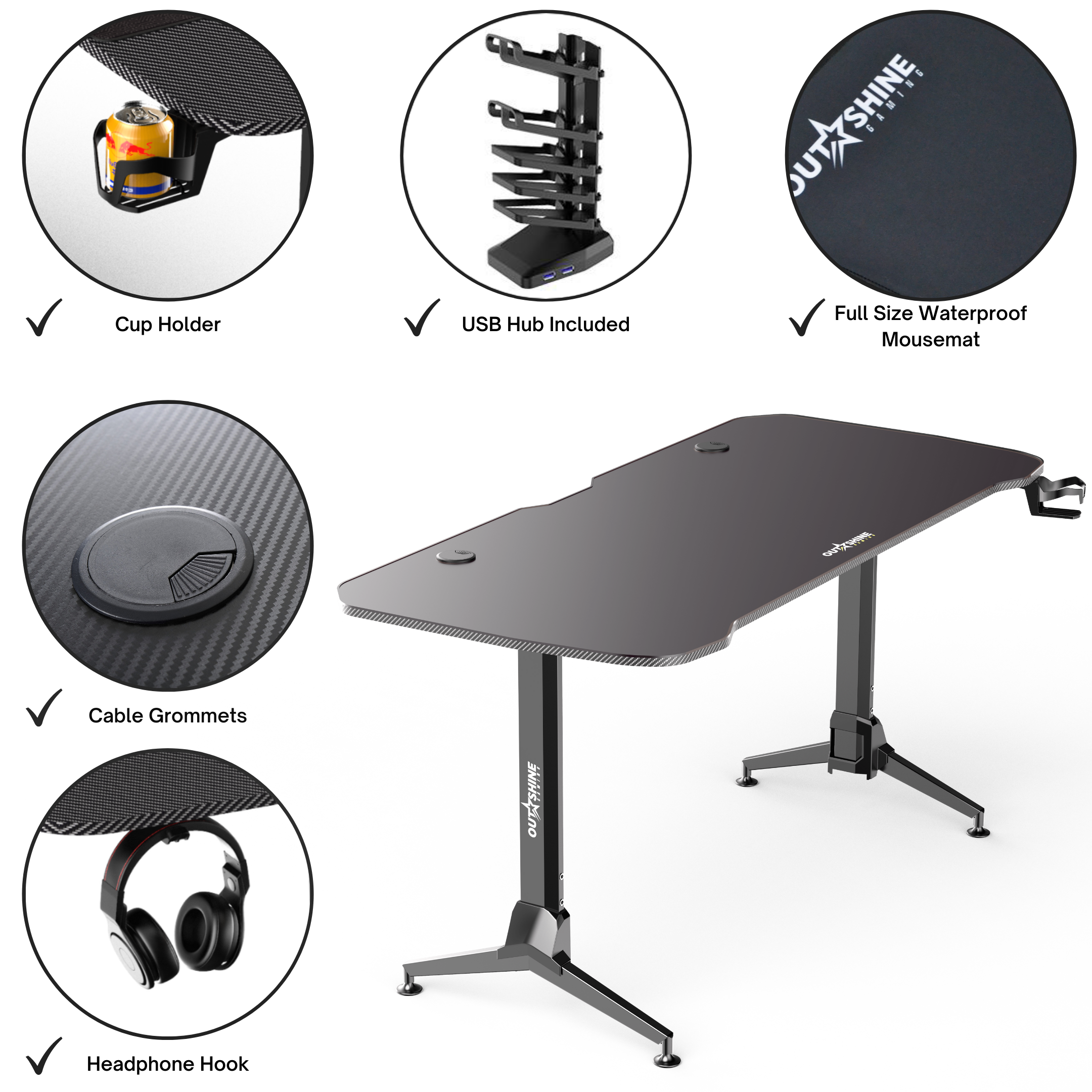 Premium 160cm Wide Gaming Desk - Ergonomic Computer Desk for PC & Console Gamers - Sturdy Home Office Workstation for Streaming & Esports - Perfect for Small Spaces & Multi-Monitor Setups